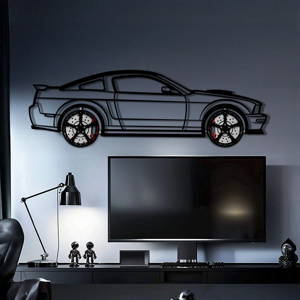 Ford Mustang GTR (2008) Metal Car Wall Art with Rotating Wheels - Modern Muscle Silhouette Decor - Interactive Automotive Wall Art - KAFMEKA139 - Image 10
