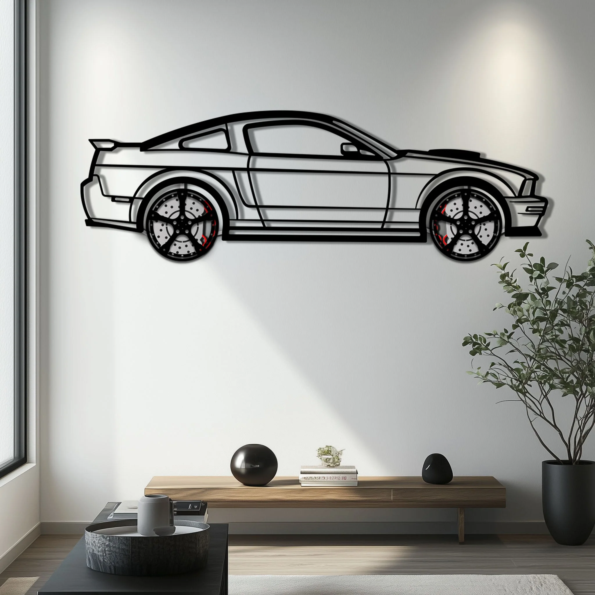 Ford Mustang GTR (2008) Metal Car Wall Art with Rotating Wheels - Modern Muscle Silhouette Decor - Interactive Automotive Wall Art - KAFMEKA139 - Image 6