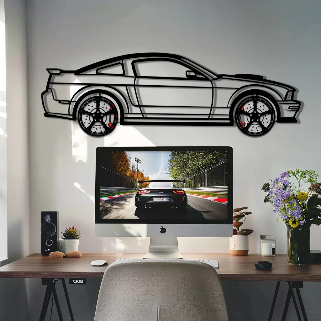 Ford Mustang GTR (2008) Metal Car Wall Art with Rotating Wheels - Modern Muscle Silhouette Decor - Interactive Automotive Wall Art - KAFMEKA139 - Image 8