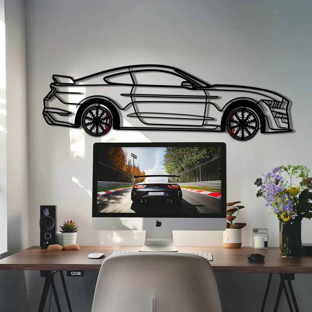 Ford Mustang Shelby GT500 Metal Car Wall Art with Rotating Wheels - Modern Muscle Silhouette Decor - Interactive Automotive Wall Art - KAFMEKA140 - Image 8