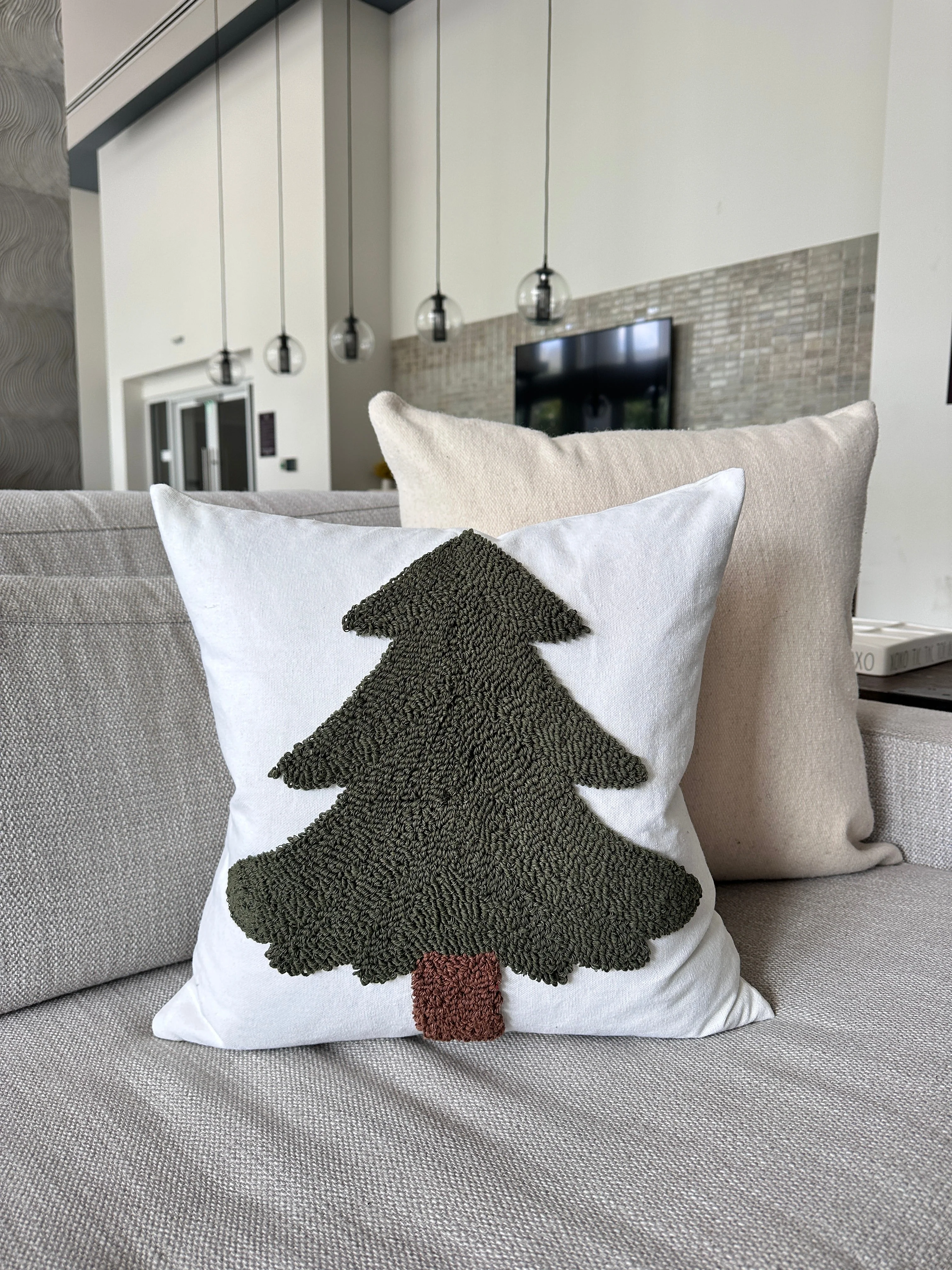Forest Green Tufted Christmas Tree Pillow Cover - Image 5