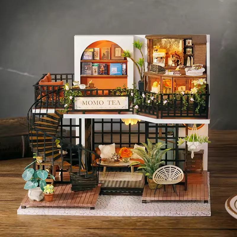 Forest Teashop Dollhouse Kit - Miniature Wizardi Roombox Kit with LED Light F07M51-68-LV-001-A - Image 2