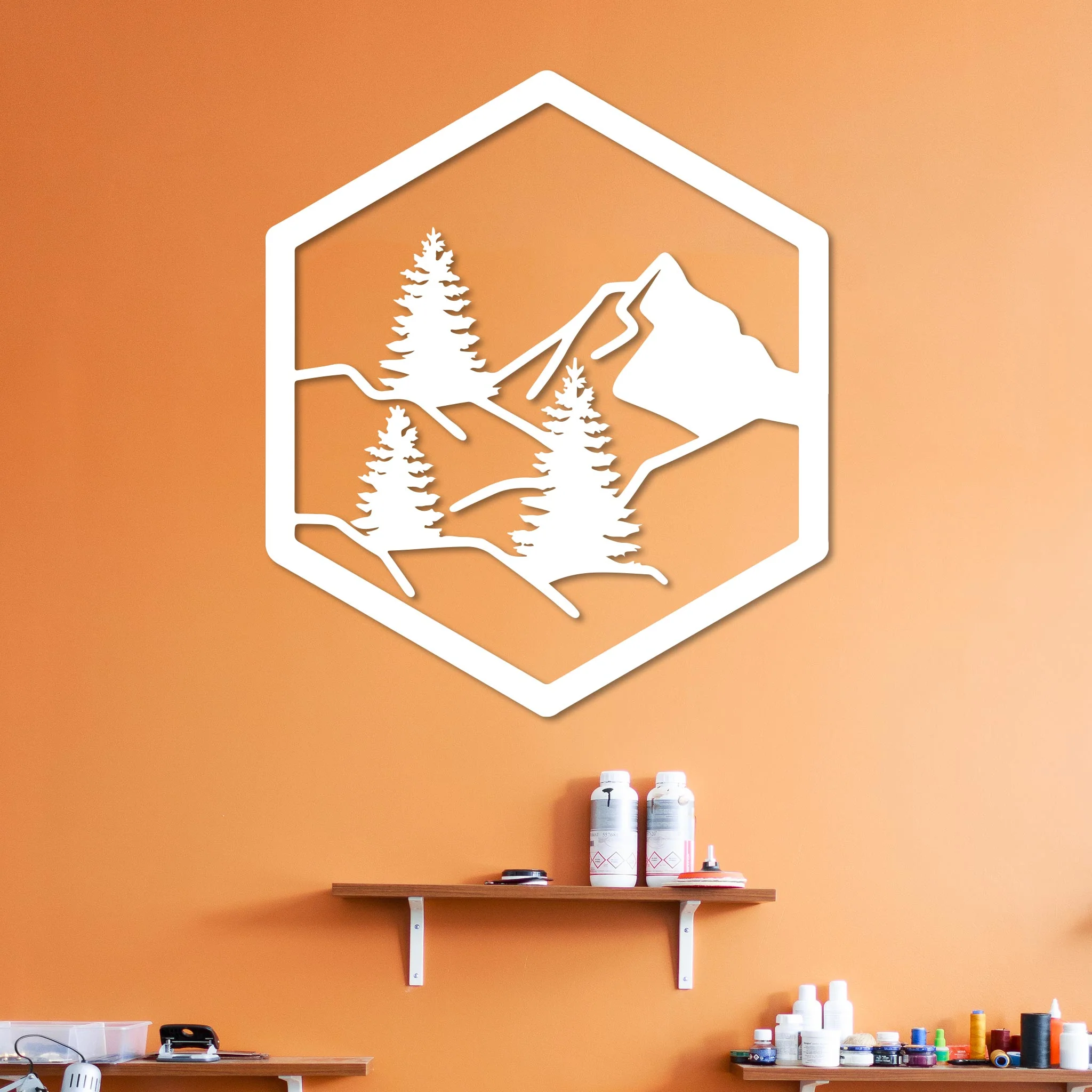 Forest with Mountain in Hexagon Sign - Image 2