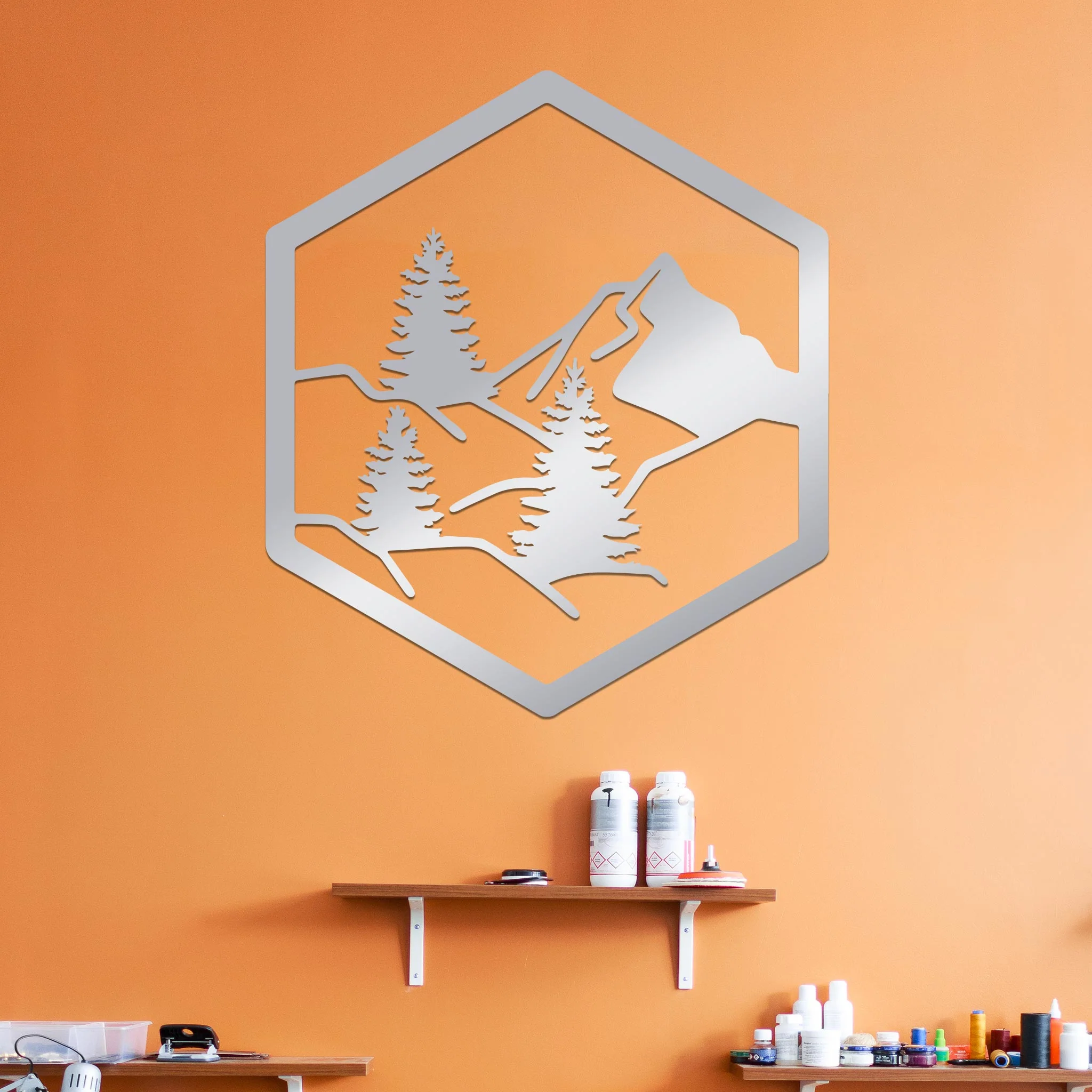 Forest with Mountain in Hexagon Sign - Image 3