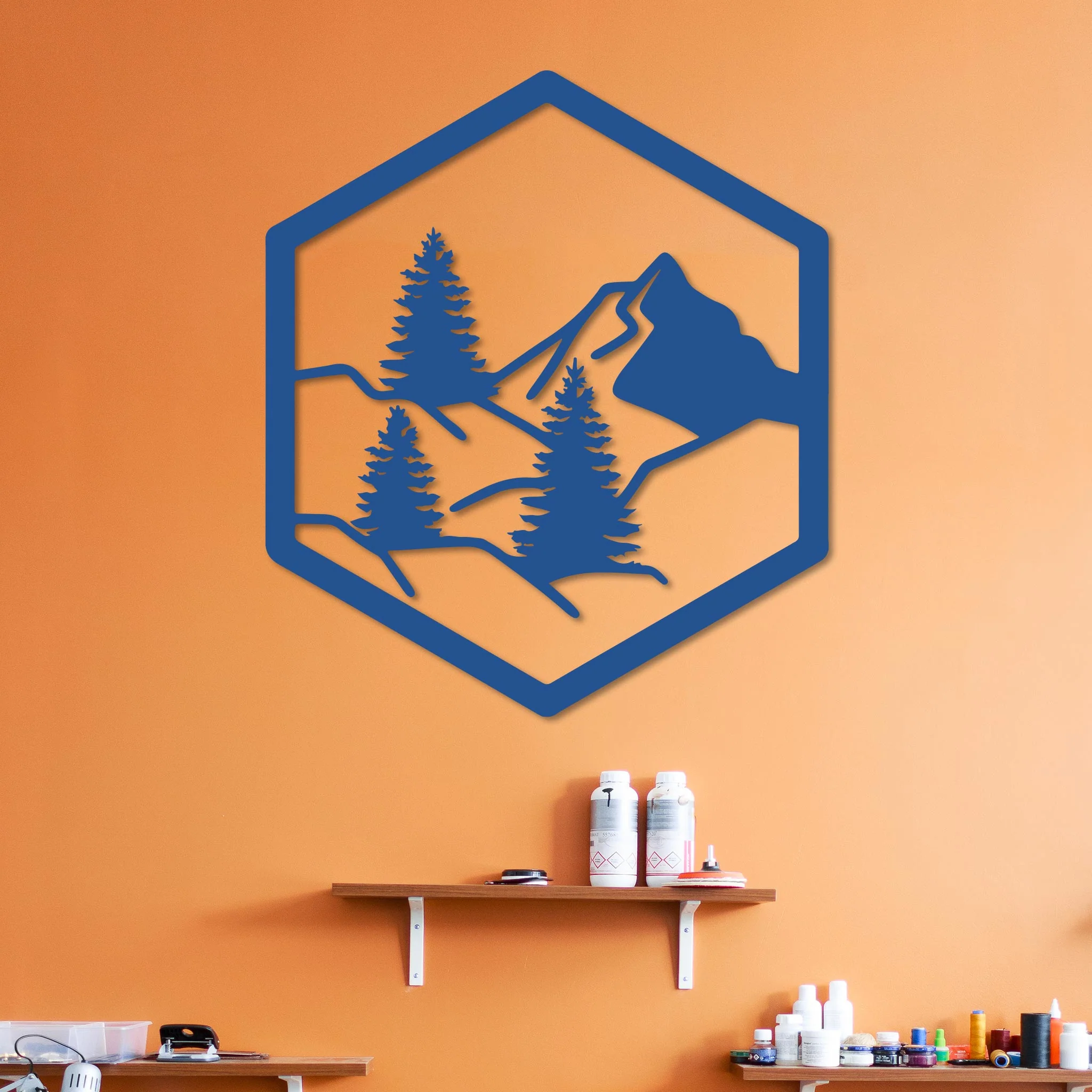Forest with Mountain in Hexagon Sign - Image 4