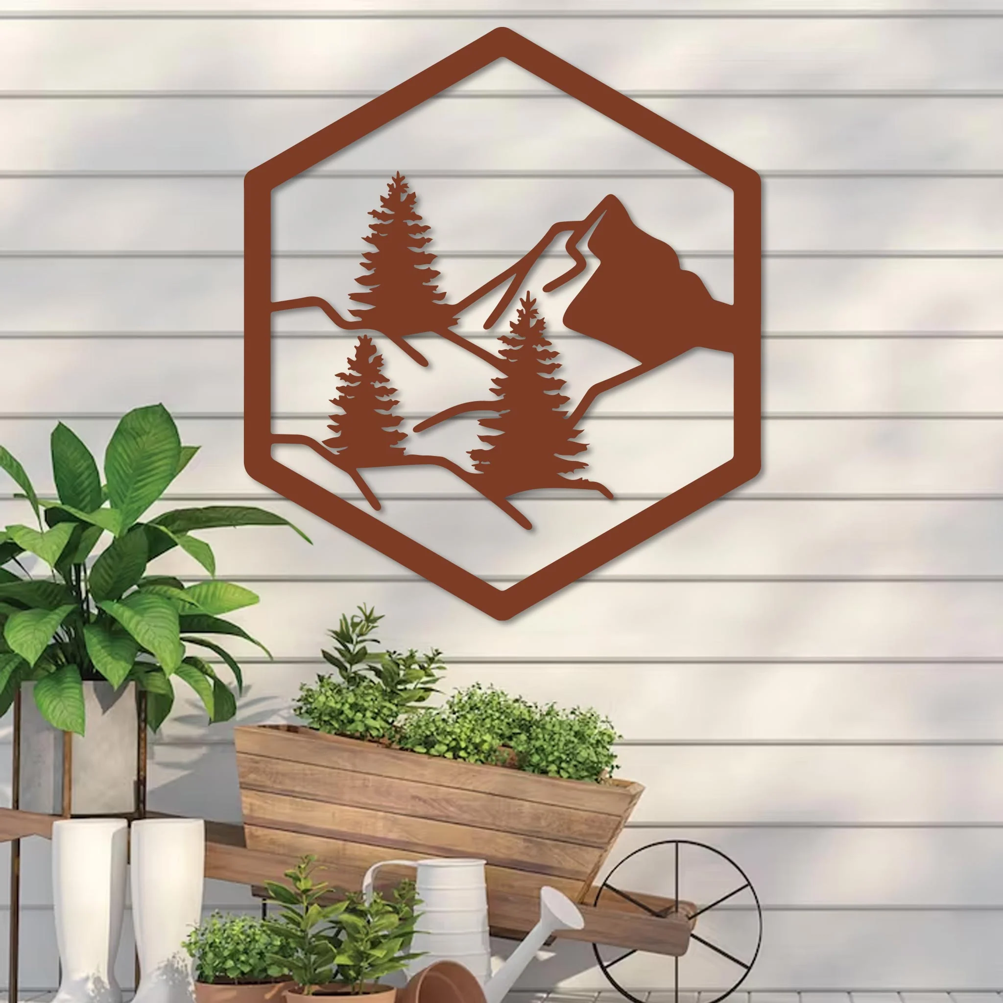 Forest with Mountain in Hexagon Sign - Image 6