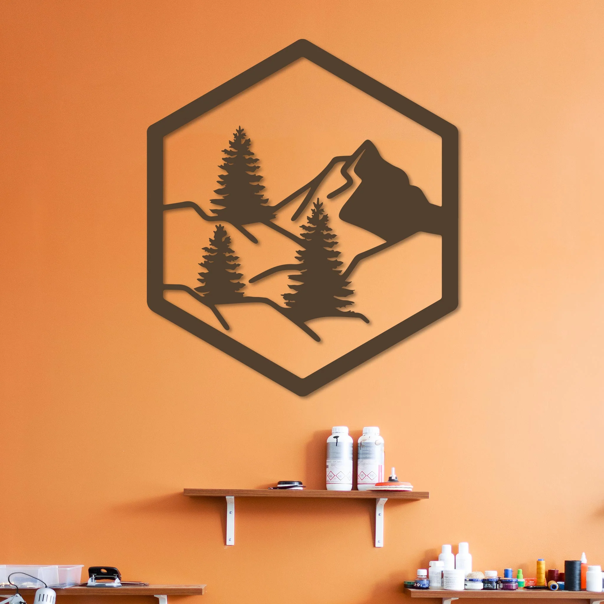 Forest with Mountain in Hexagon Sign - Image 7