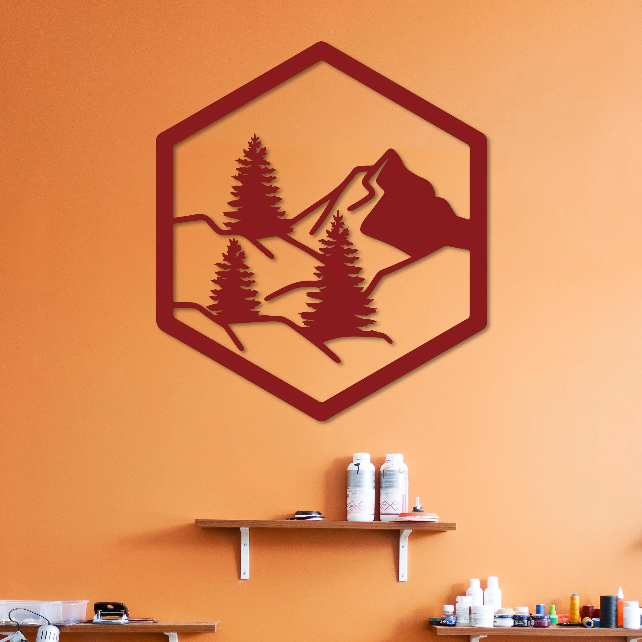 Forest with Mountain in Hexagon Sign - Image 8