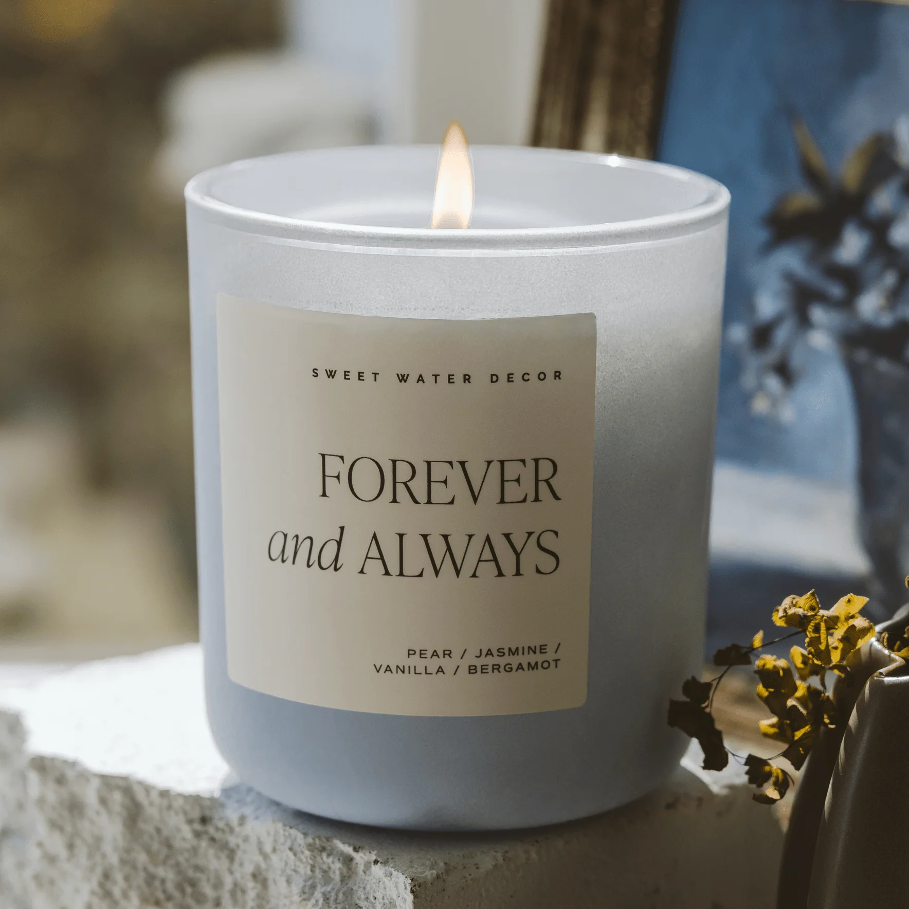 Forever and Always Soy Candle - Blue Matte Jar - 15 oz (Cashmere and Vanilla) - Image 2