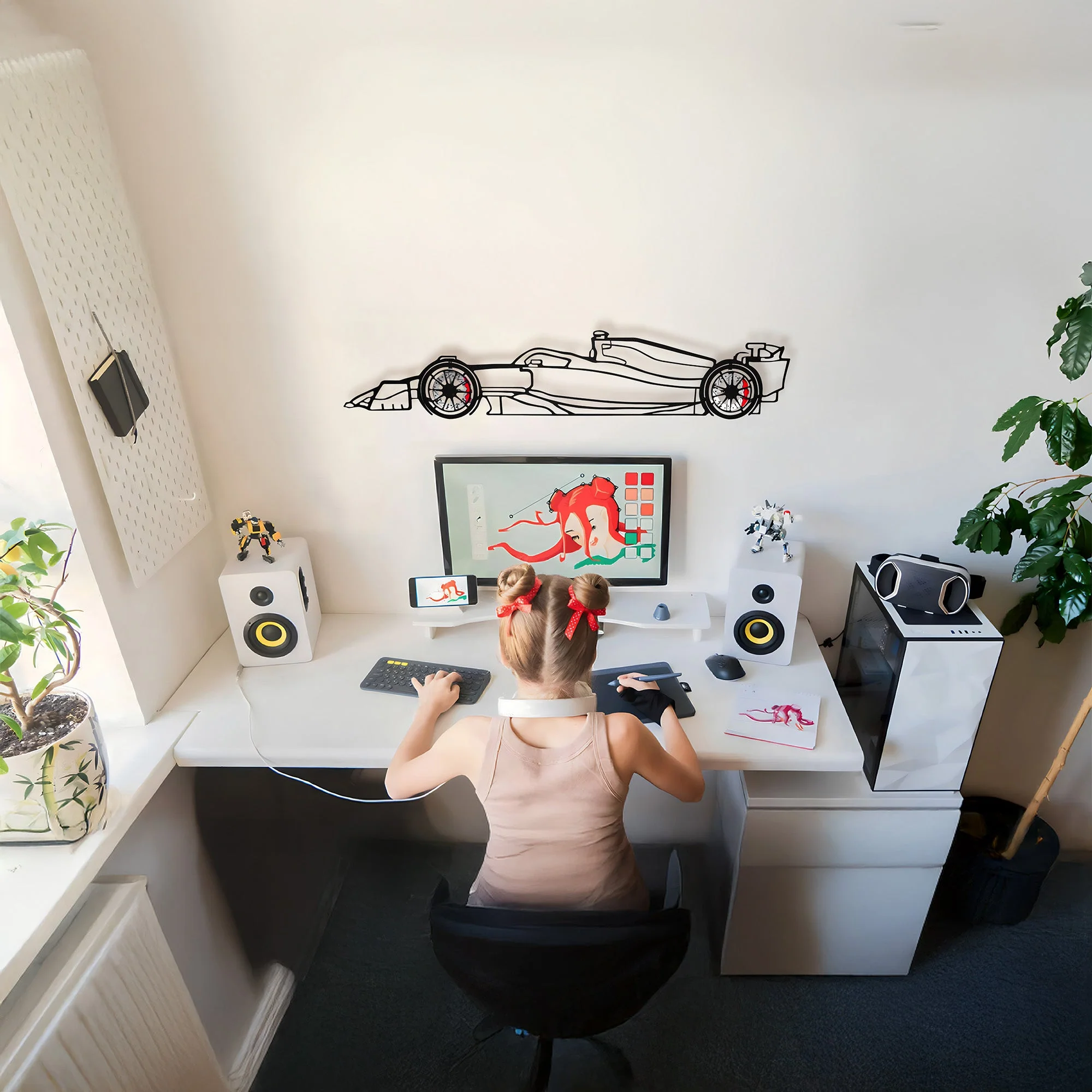 Formula 1 Wall Art – Steel Silhouette Racing Car with Spinning Wheels-KAFMEKA023 - Image 3