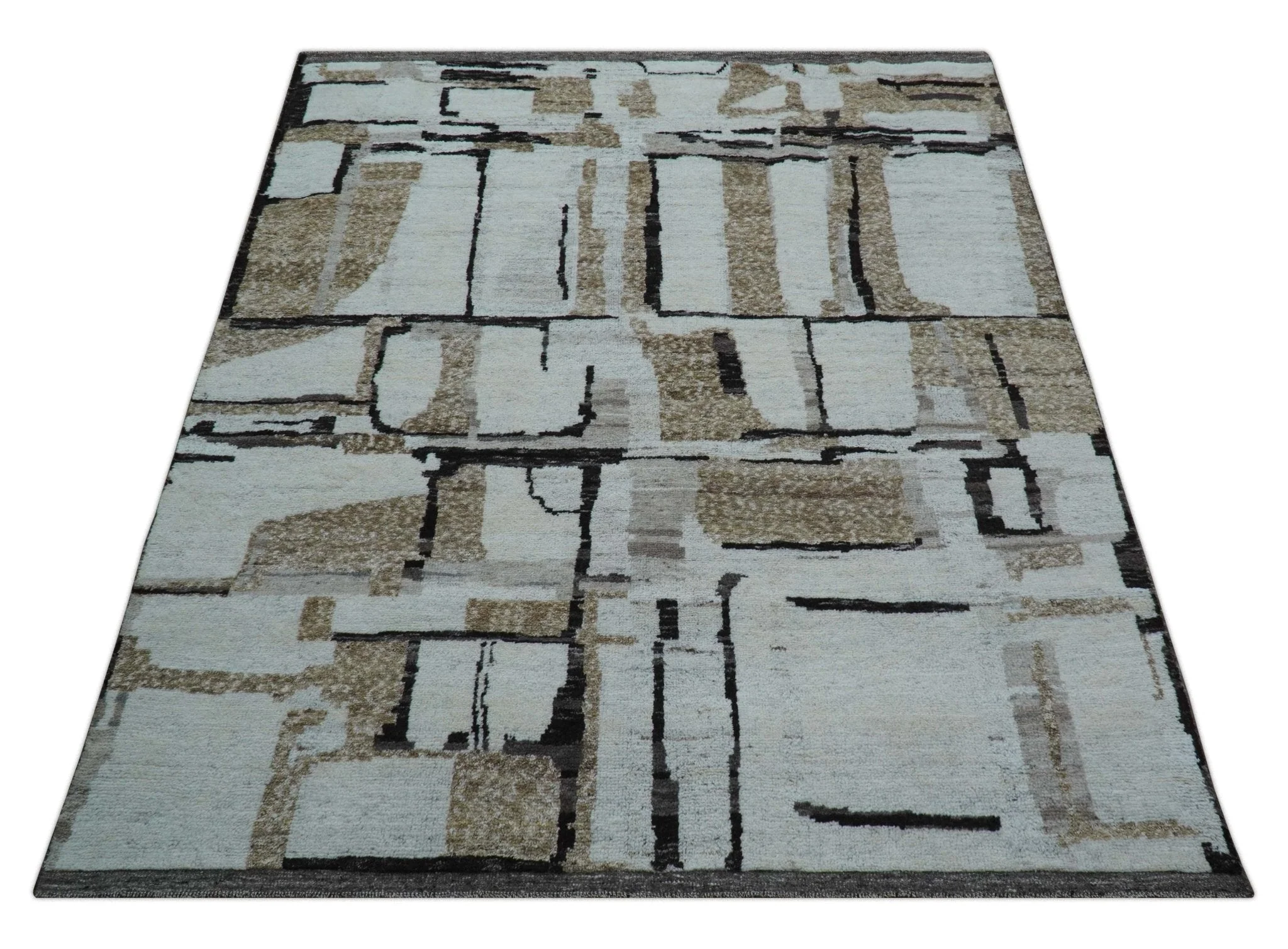 Fossil Custom Made Modern Contemporary Brown Hand knotted Wool Rug - Image 11