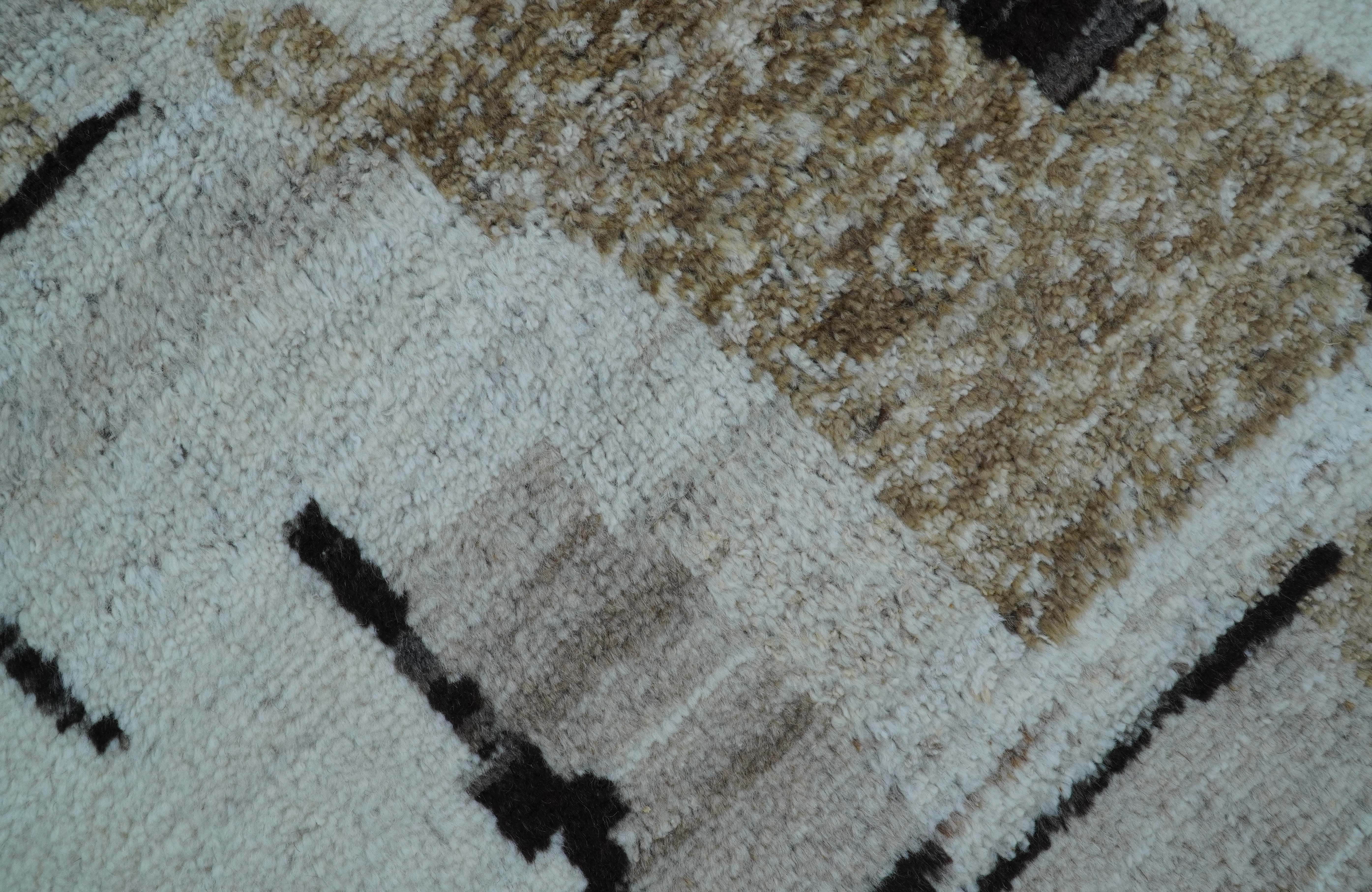 Fossil Custom Made Modern Contemporary Brown Hand knotted Wool Rug - Image 3