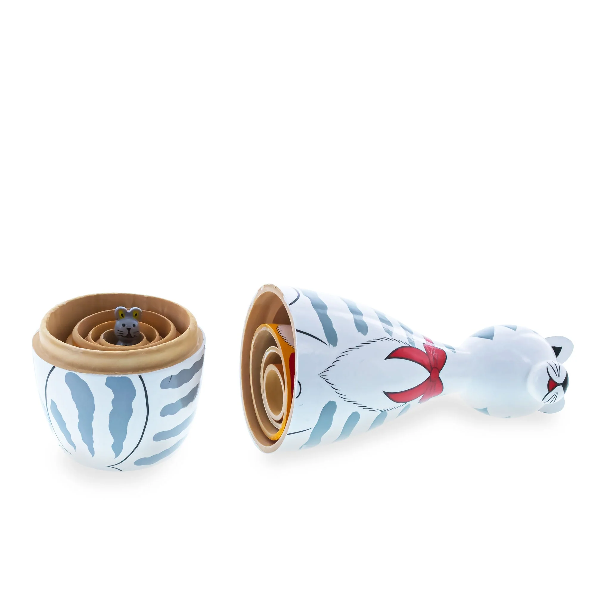 Four Cats and Mouse Wooden Nesting Dolls 7 Inches - Image 4