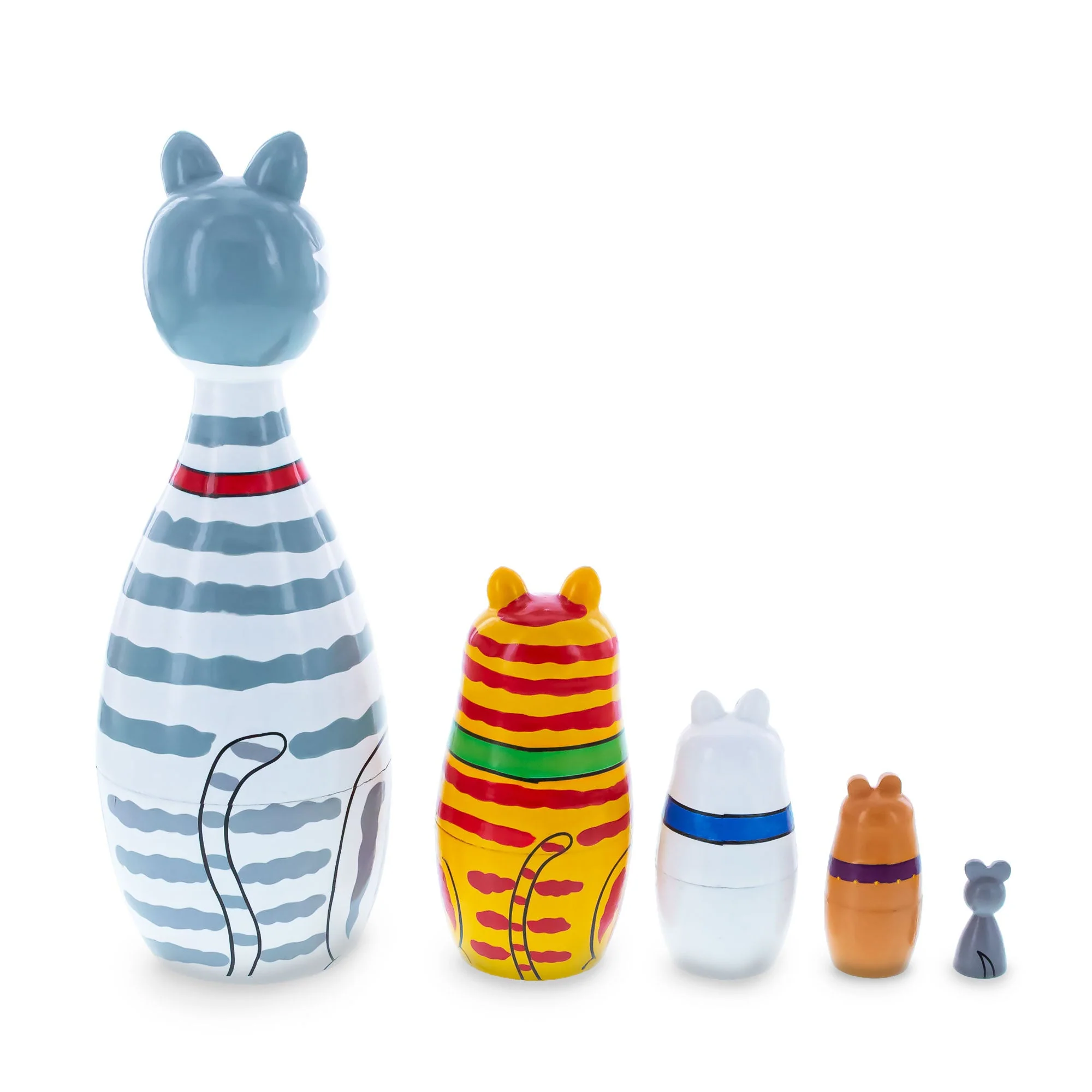 Four Cats and Mouse Wooden Nesting Dolls 7 Inches - Image 5