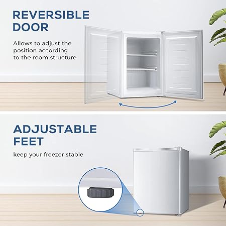 Free Standing Upright Freezer with Removable Shelf, Adjustable Thermostat, Compact Reversible Single Door Vertical Freezers - Image 10