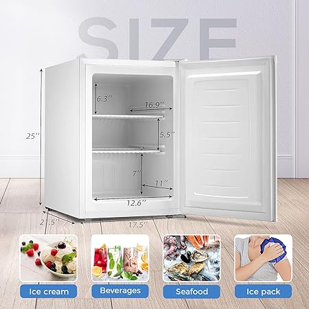 Free Standing Upright Freezer with Removable Shelf, Adjustable Thermostat, Compact Reversible Single Door Vertical Freezers - Image 12