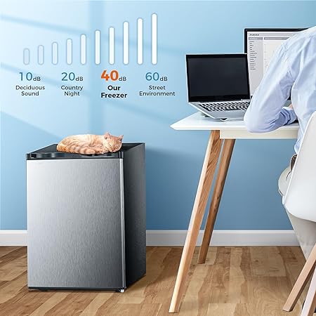 Free Standing Upright Freezer with Removable Shelf, Adjustable Thermostat, Compact Reversible Single Door Vertical Freezers - Image 14