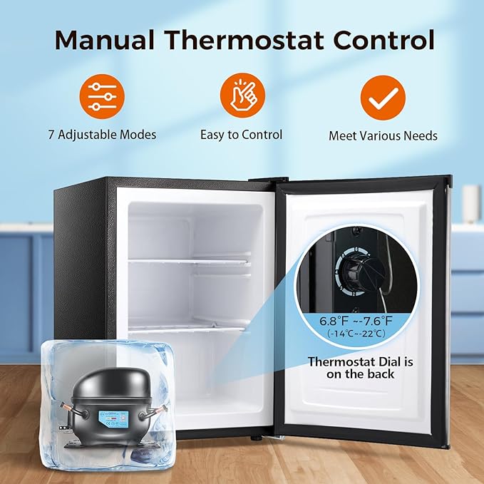 Free Standing Upright Freezer with Removable Shelf, Adjustable Thermostat, Compact Reversible Single Door Vertical Freezers - Image 18
