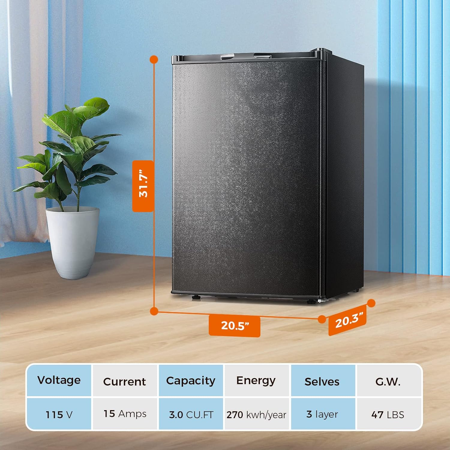 Free Standing Upright Freezer with Removable Shelf, Adjustable Thermostat, Compact Reversible Single Door Vertical Freezers - Image 3