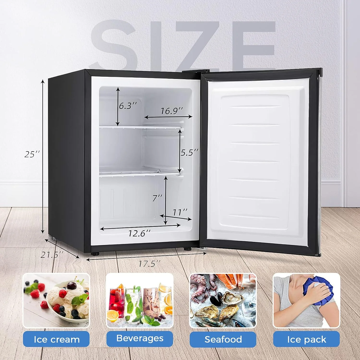 Free Standing Upright Freezer with Removable Shelf, Adjustable Thermostat, Compact Reversible Single Door Vertical Freezers - Image 4
