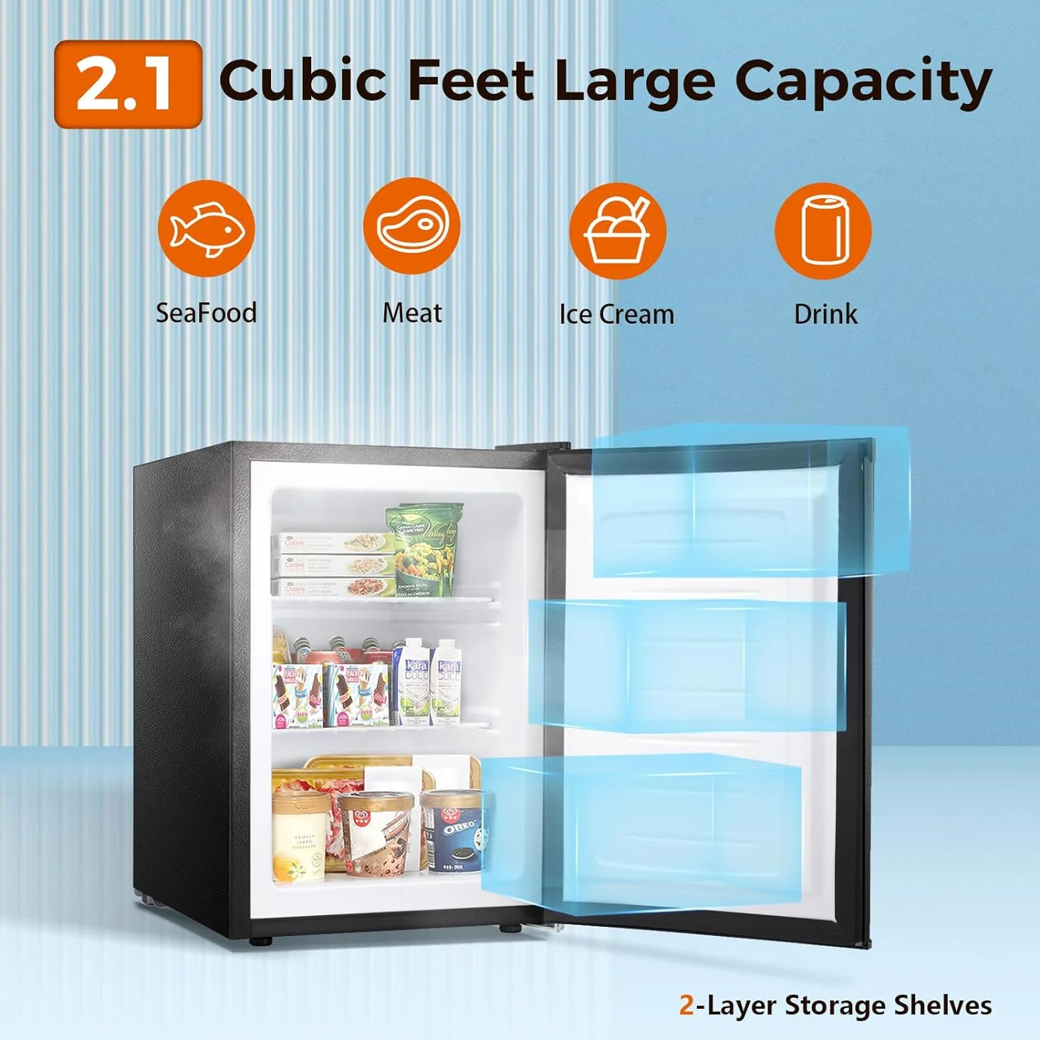 Free Standing Upright Freezer with Removable Shelf, Adjustable Thermostat, Compact Reversible Single Door Vertical Freezers - Image 6