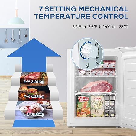 Free Standing Upright Freezer with Removable Shelf, Adjustable Thermostat, Compact Reversible Single Door Vertical Freezers - Image 9