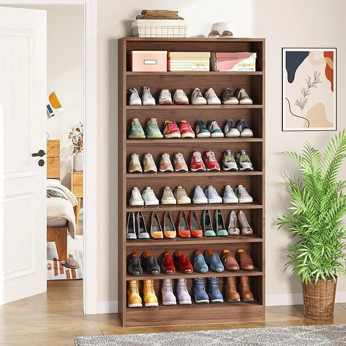 Freestanding 8-Shelf Shoe Rack for Closet Shelving Unit in Brown Wood Finish - Image 3