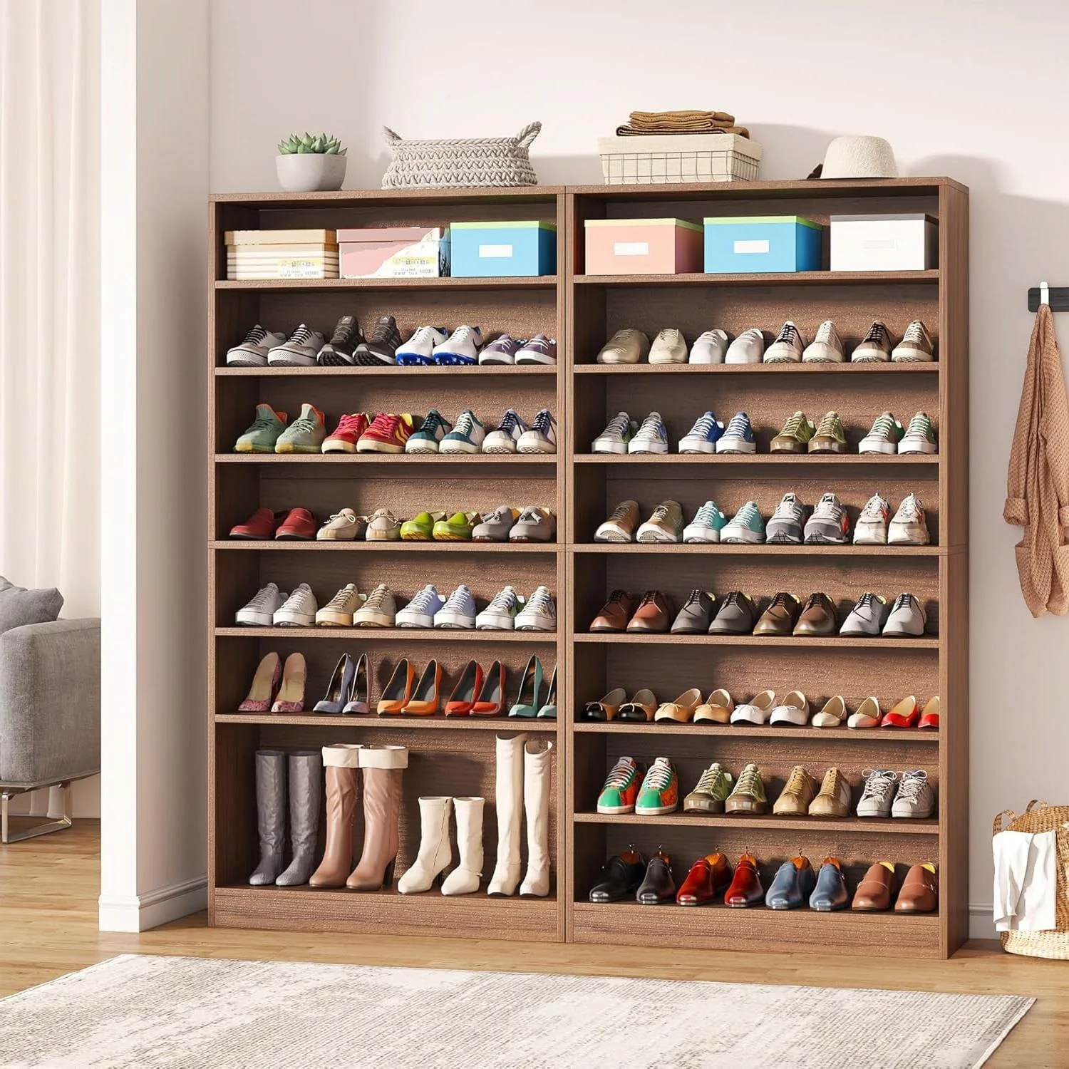Freestanding 8-Shelf Shoe Rack for Closet Shelving Unit in Brown Wood Finish - Image 4