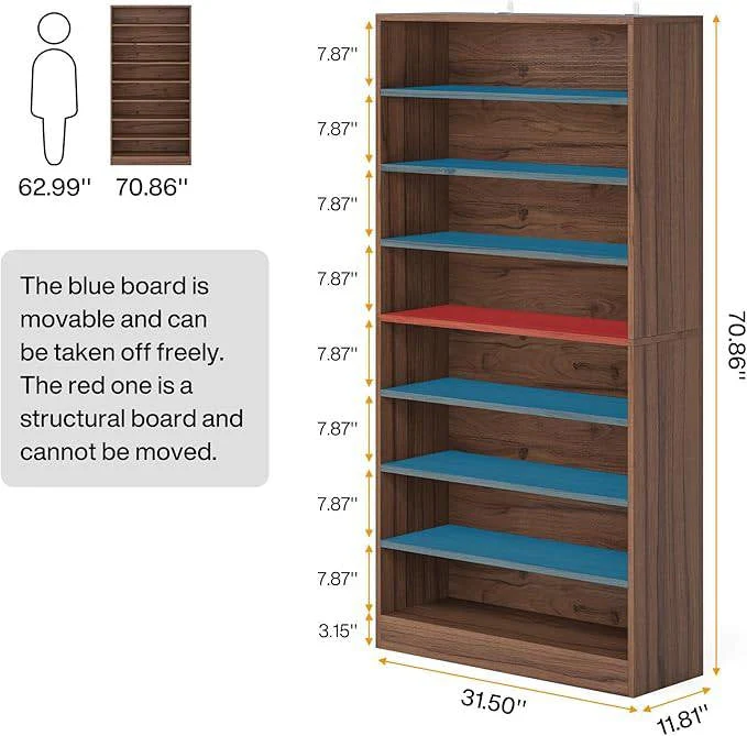 Freestanding 8-Shelf Shoe Rack for Closet Shelving Unit in Brown Wood Finish - Image 5