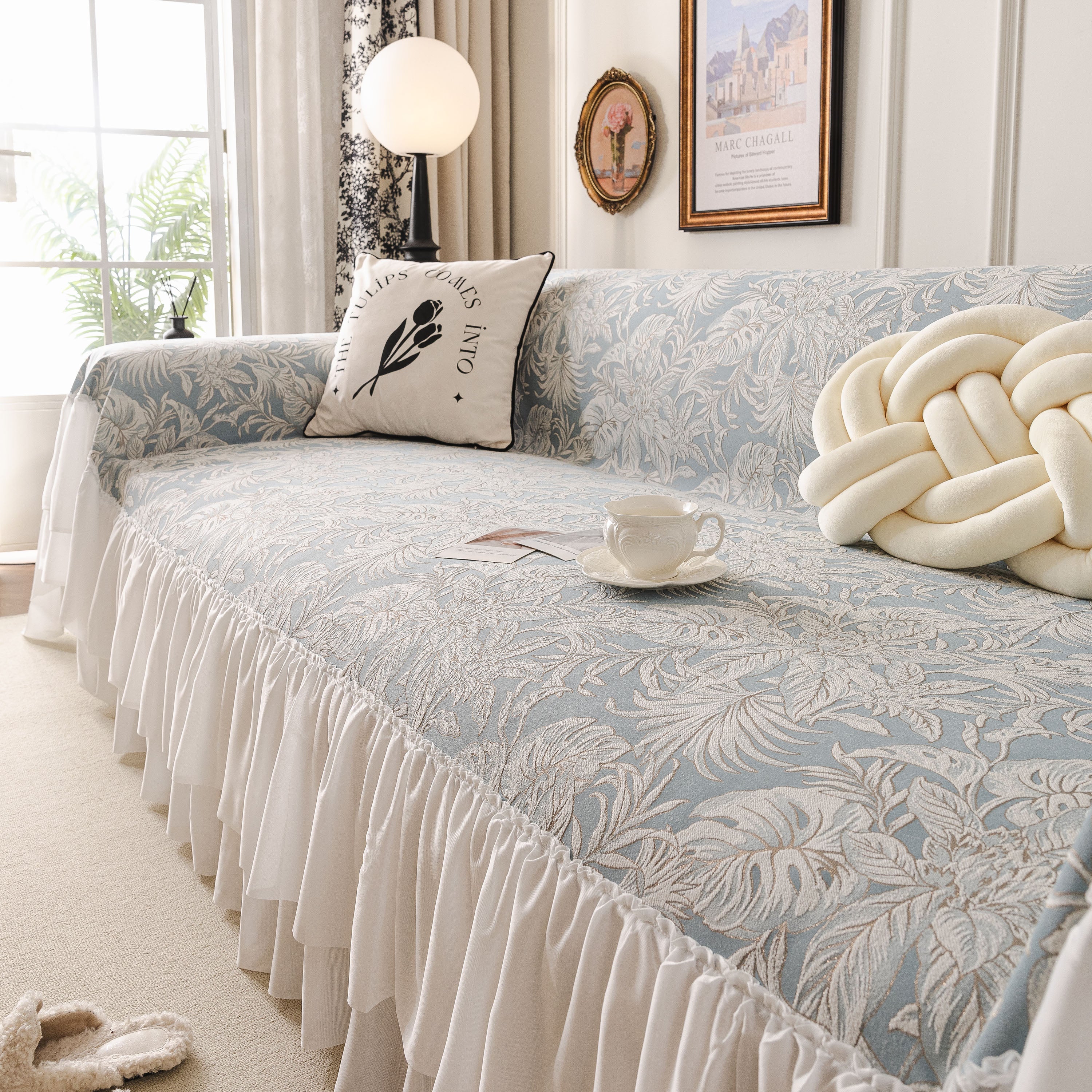 French Chic Style Ruffle Floral Cover Throws for Sofas, Decorative Couch Covers - Image 12