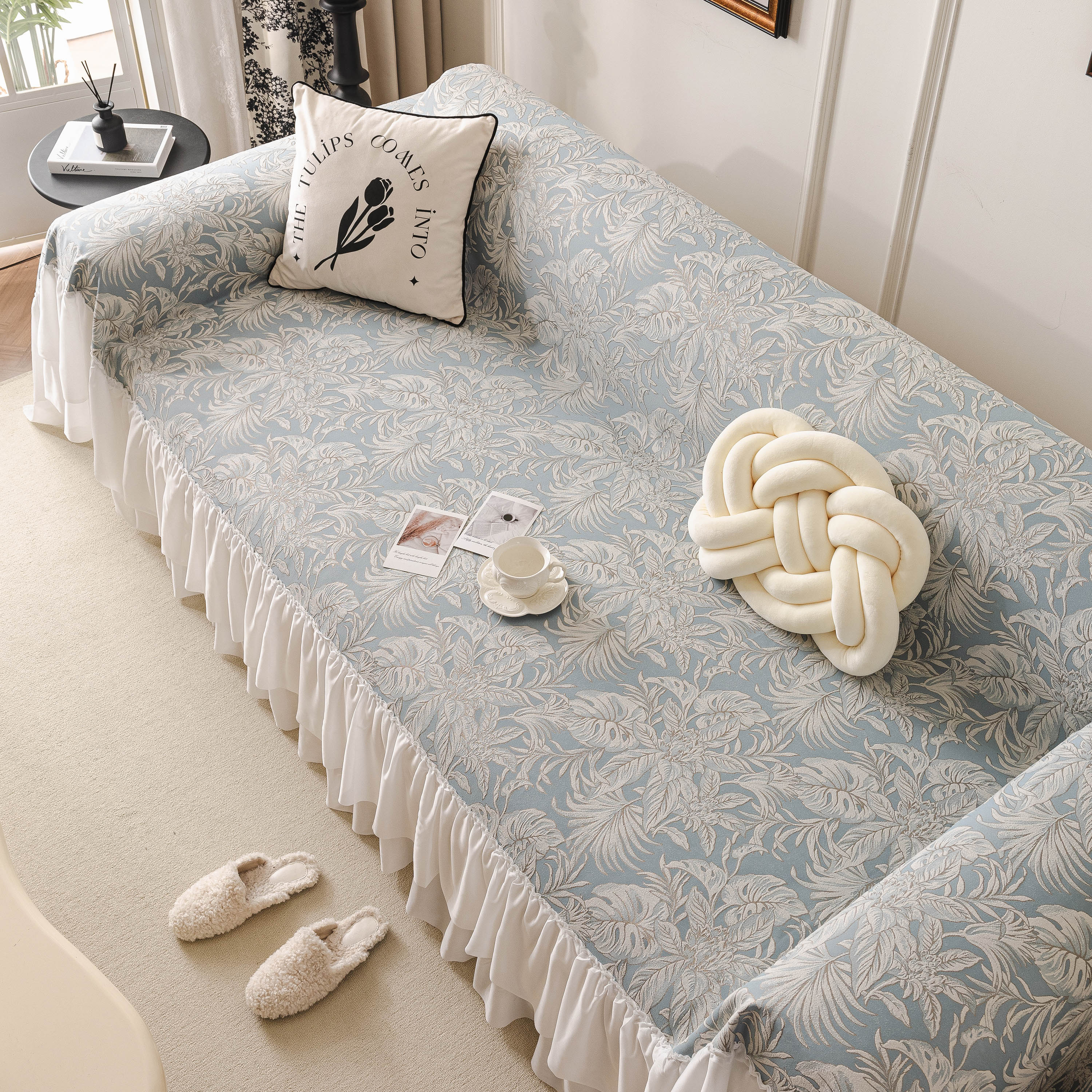 French Chic Style Ruffle Floral Cover Throws for Sofas, Decorative Couch Covers - Image 13
