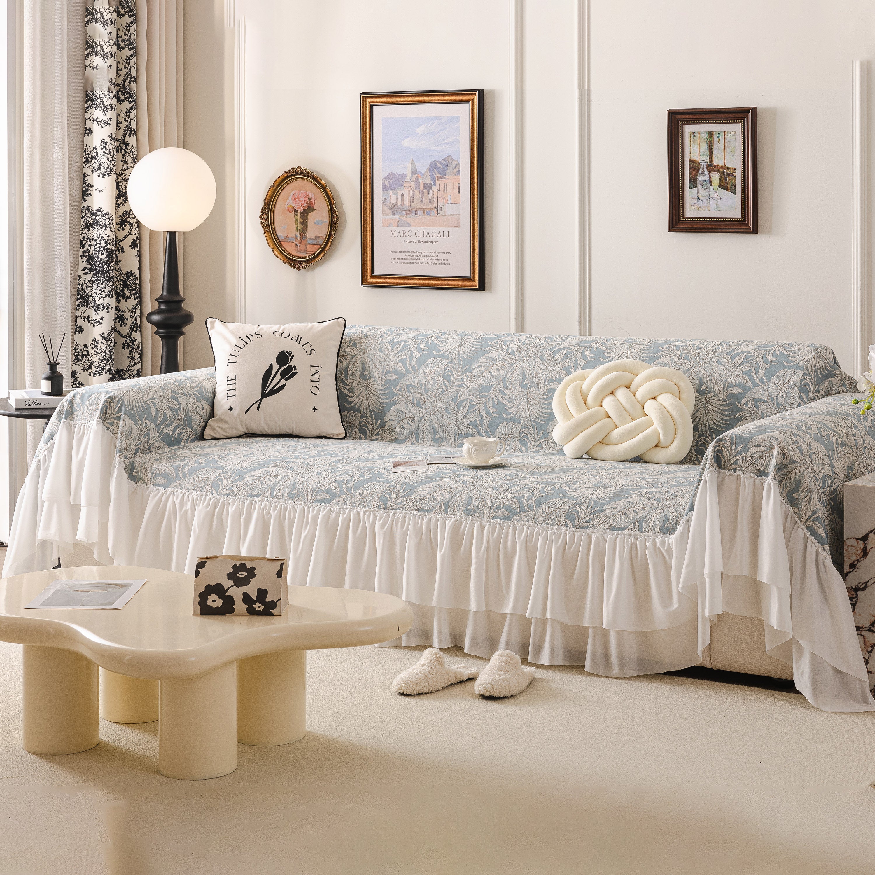 French Chic Style Ruffle Floral Cover Throws for Sofas, Decorative Couch Covers - Image 14