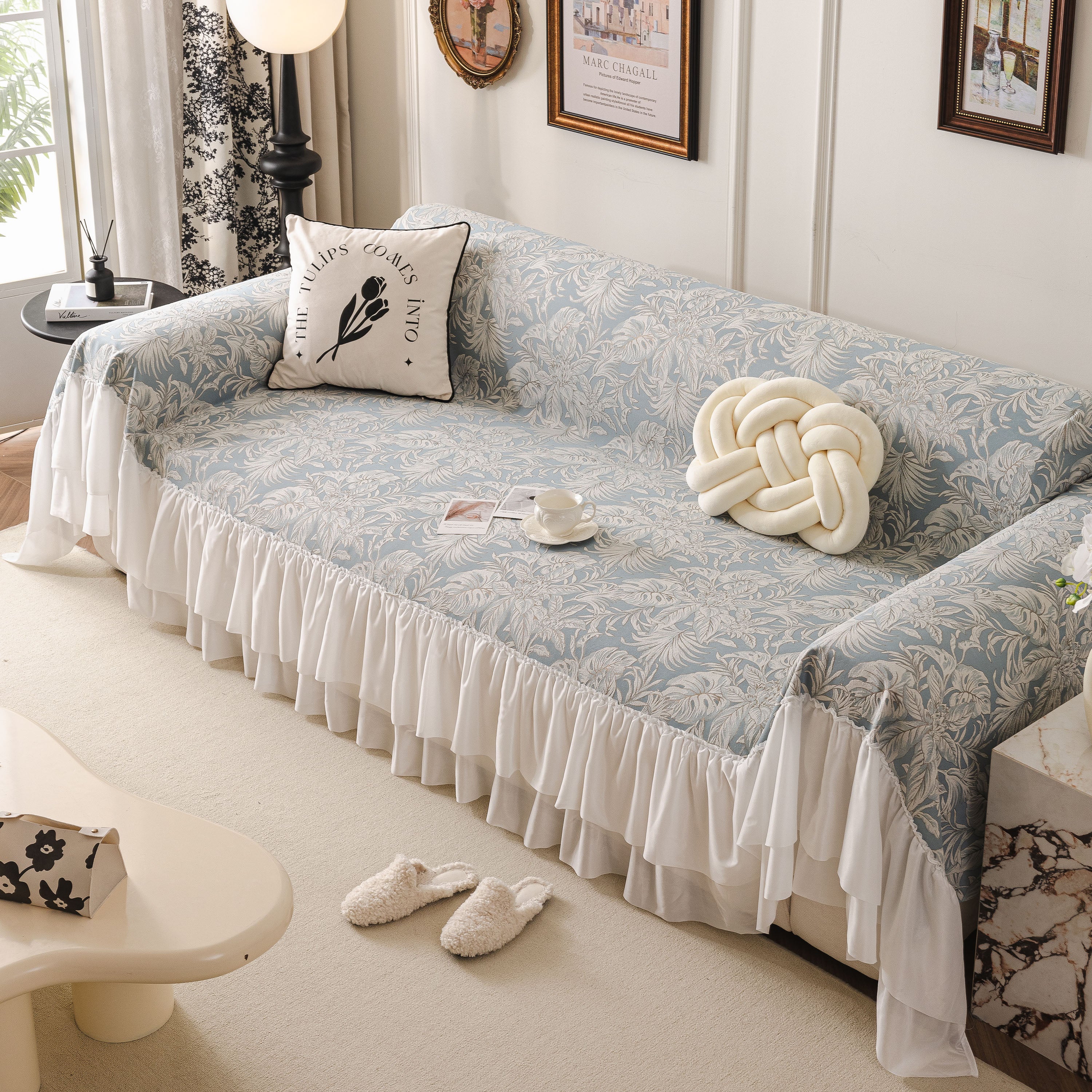 French Chic Style Ruffle Floral Cover Throws for Sofas, Decorative Couch Covers - Image 15