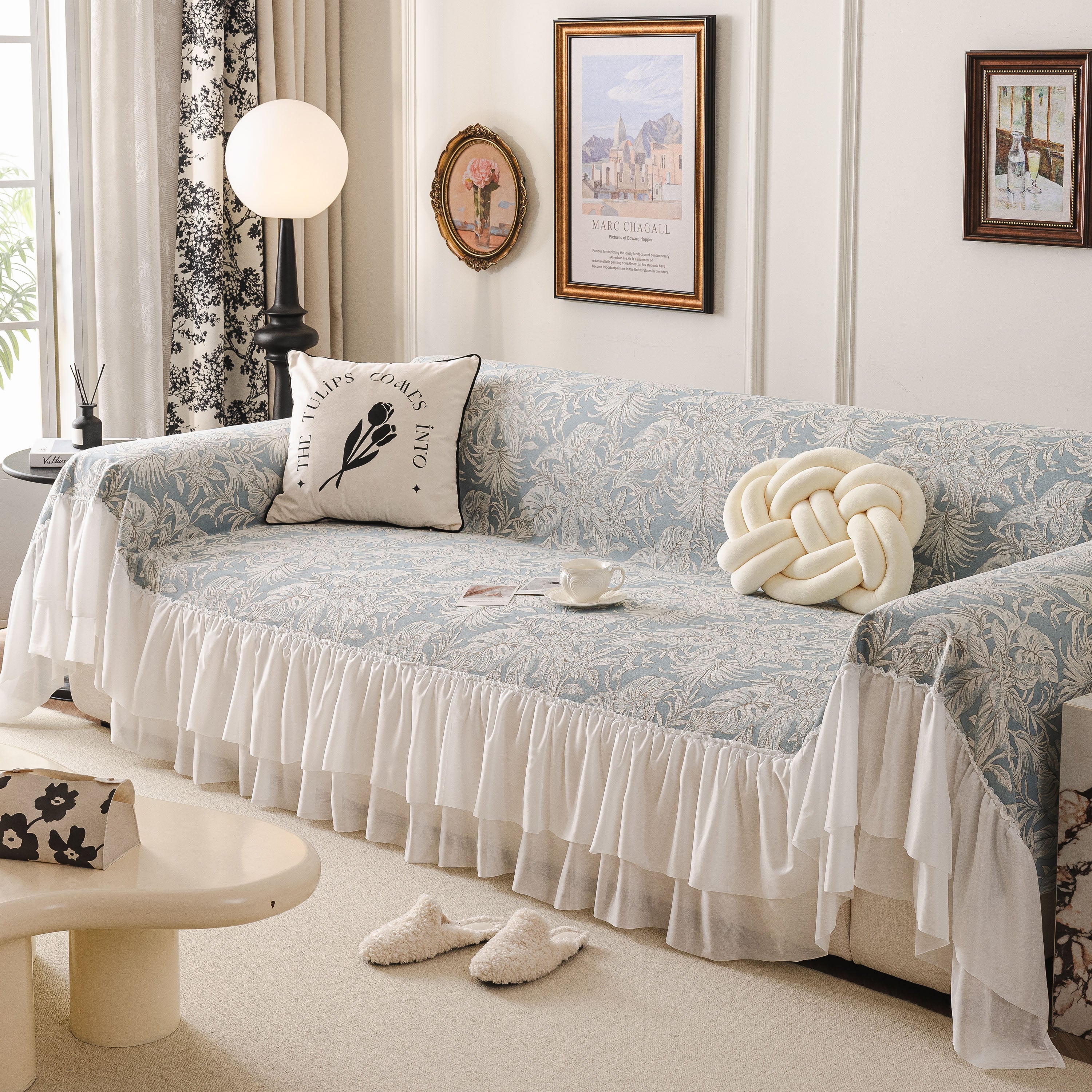 French Chic Style Ruffle Floral Cover Throws for Sofas, Decorative Couch Covers - Image 16