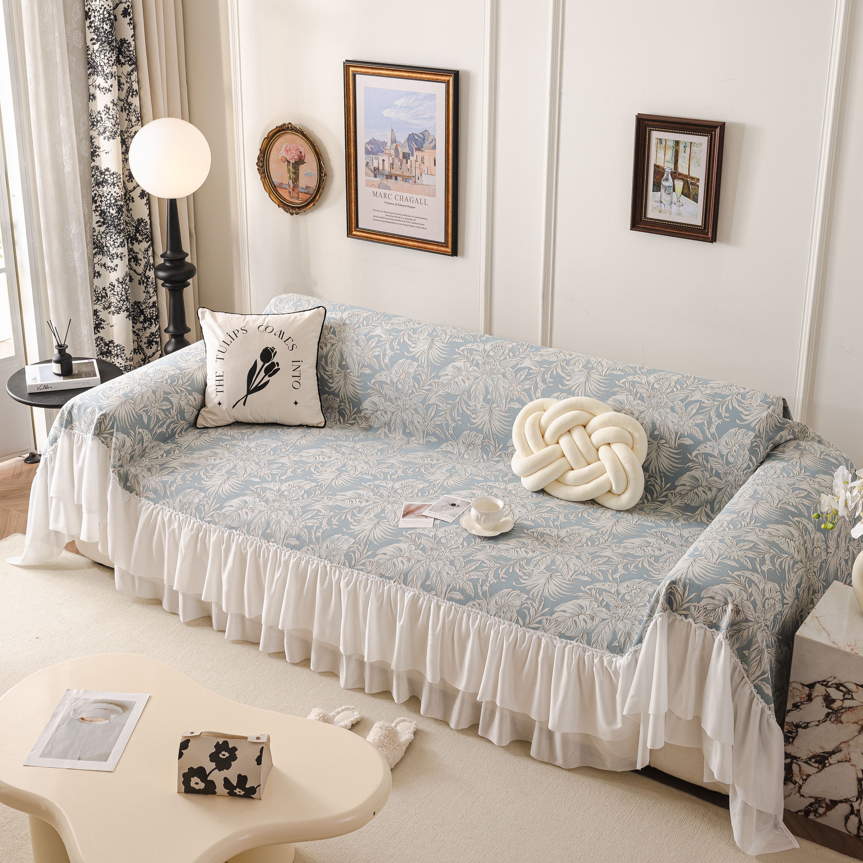 French Chic Style Ruffle Floral Cover Throws for Sofas, Decorative Couch Covers - Image 17