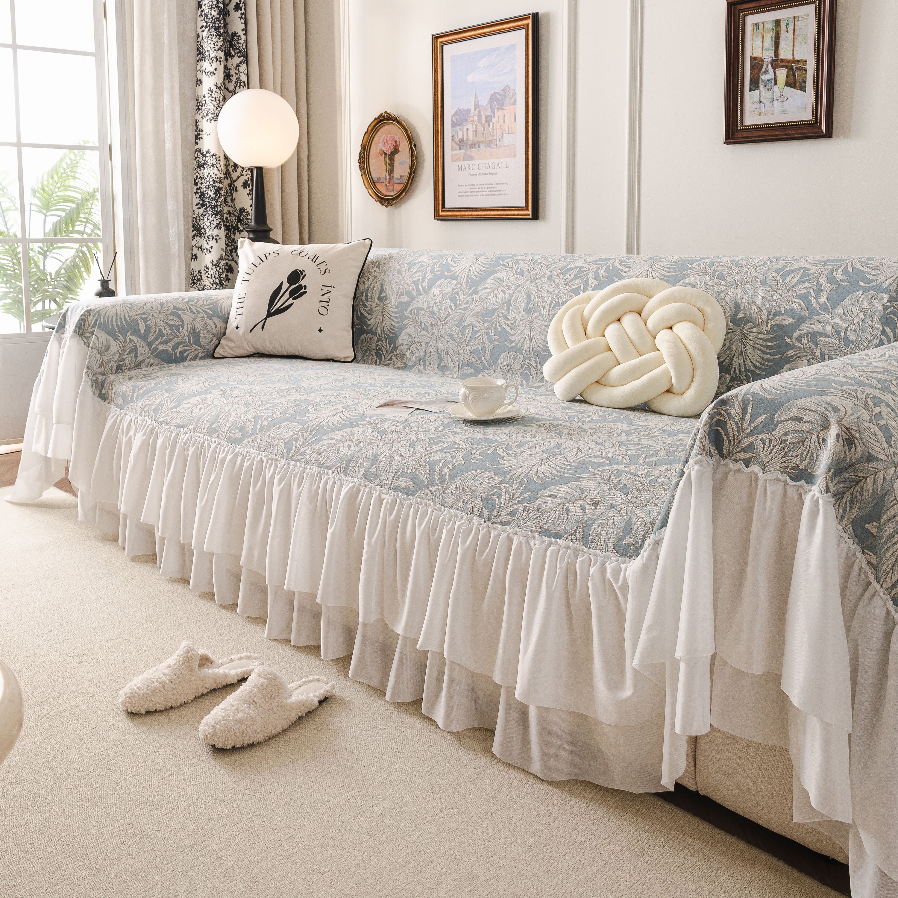 French Chic Style Ruffle Floral Cover Throws for Sofas, Decorative Couch Covers - Image 18