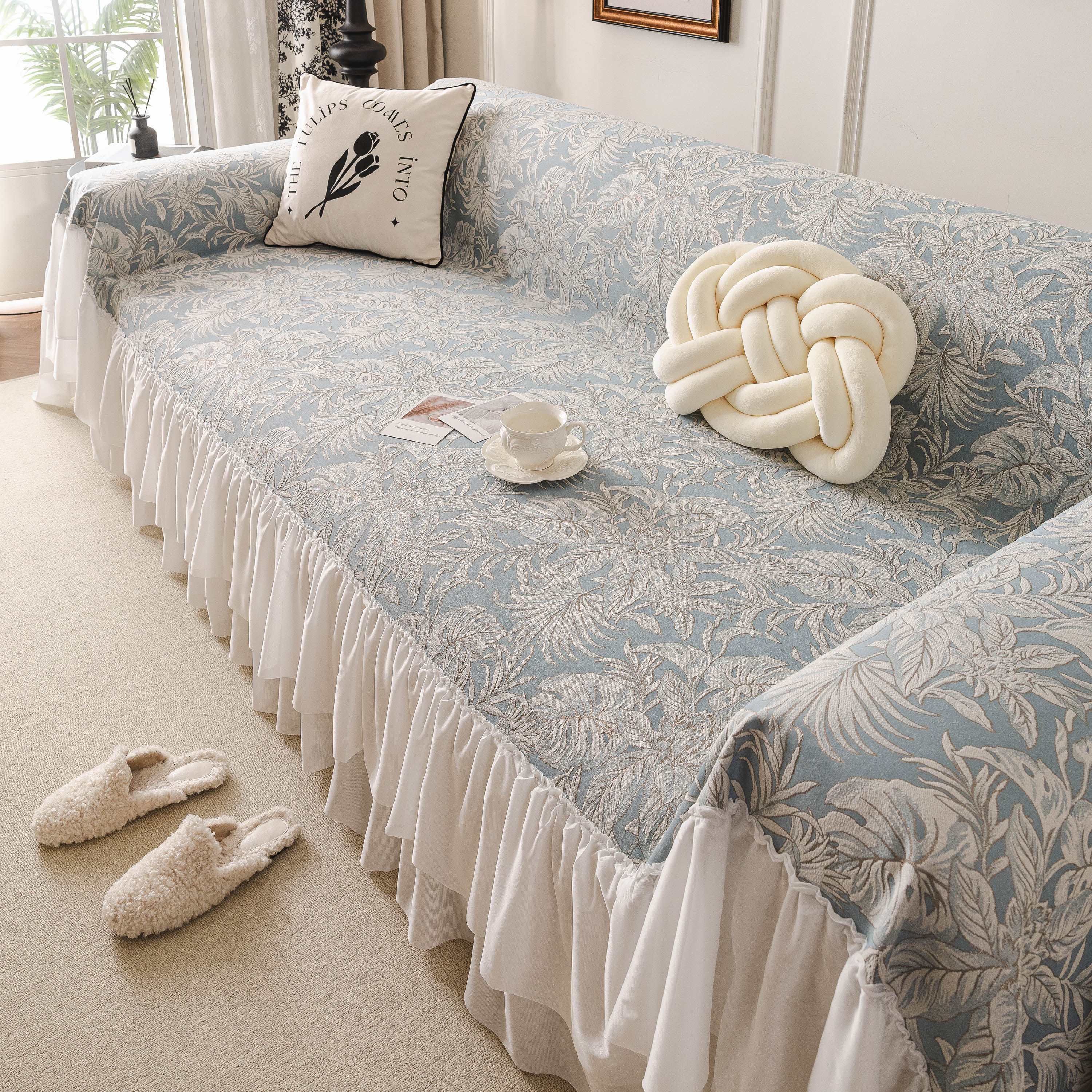 French Chic Style Ruffle Floral Cover Throws for Sofas, Decorative Couch Covers - Image 19