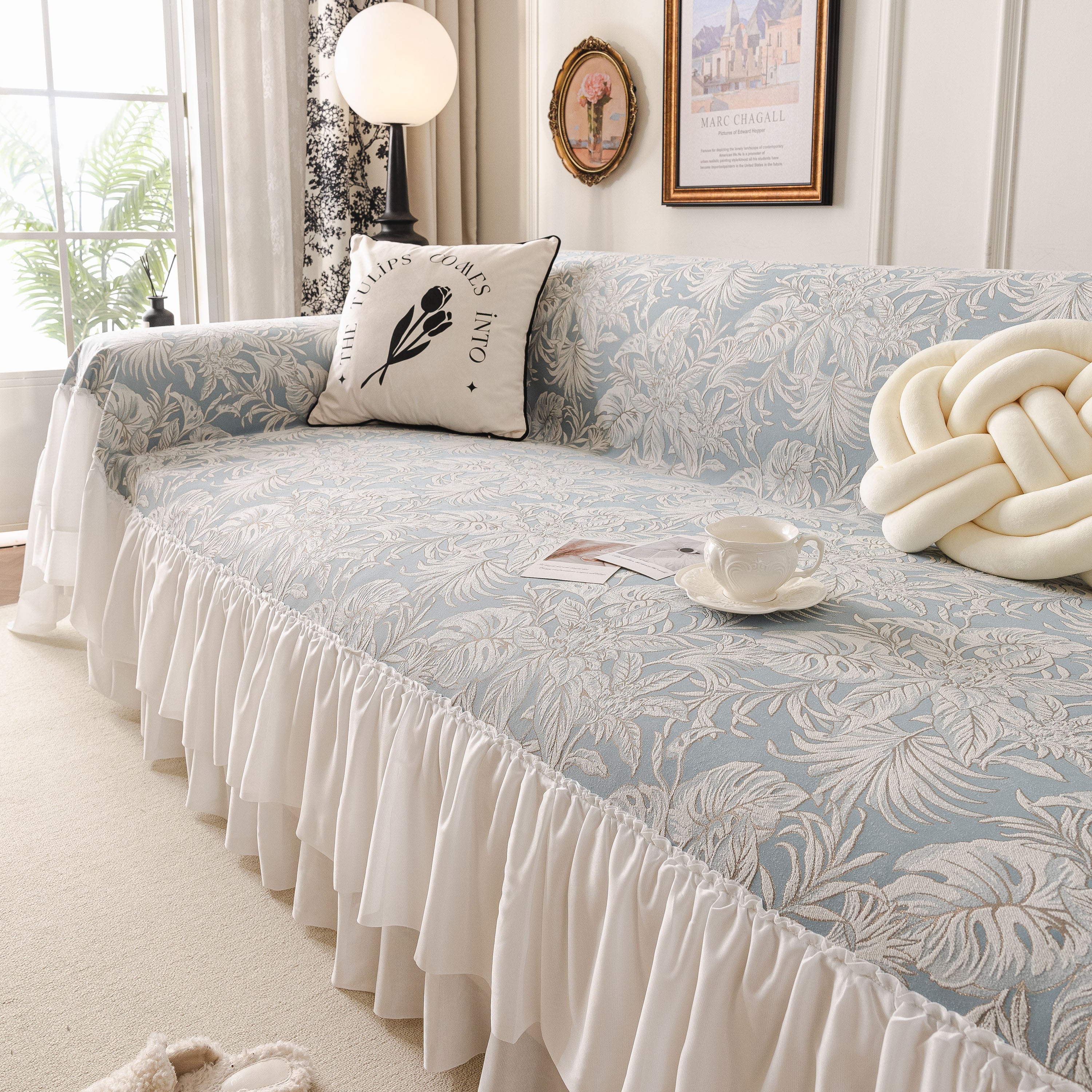 French Chic Style Ruffle Floral Cover Throws for Sofas, Decorative Couch Covers - Image 20