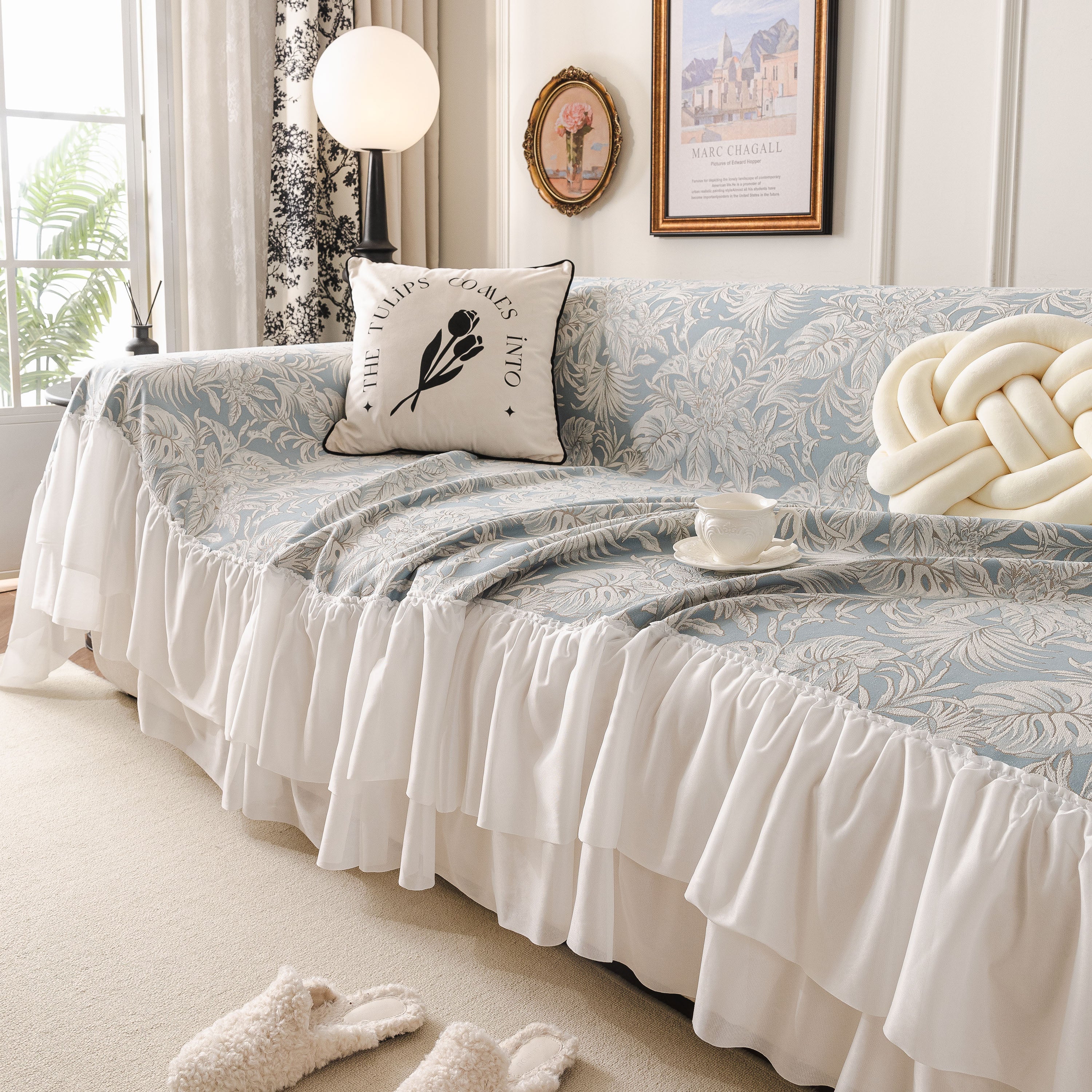 French Chic Style Ruffle Floral Cover Throws for Sofas, Decorative Couch Covers - Image 21