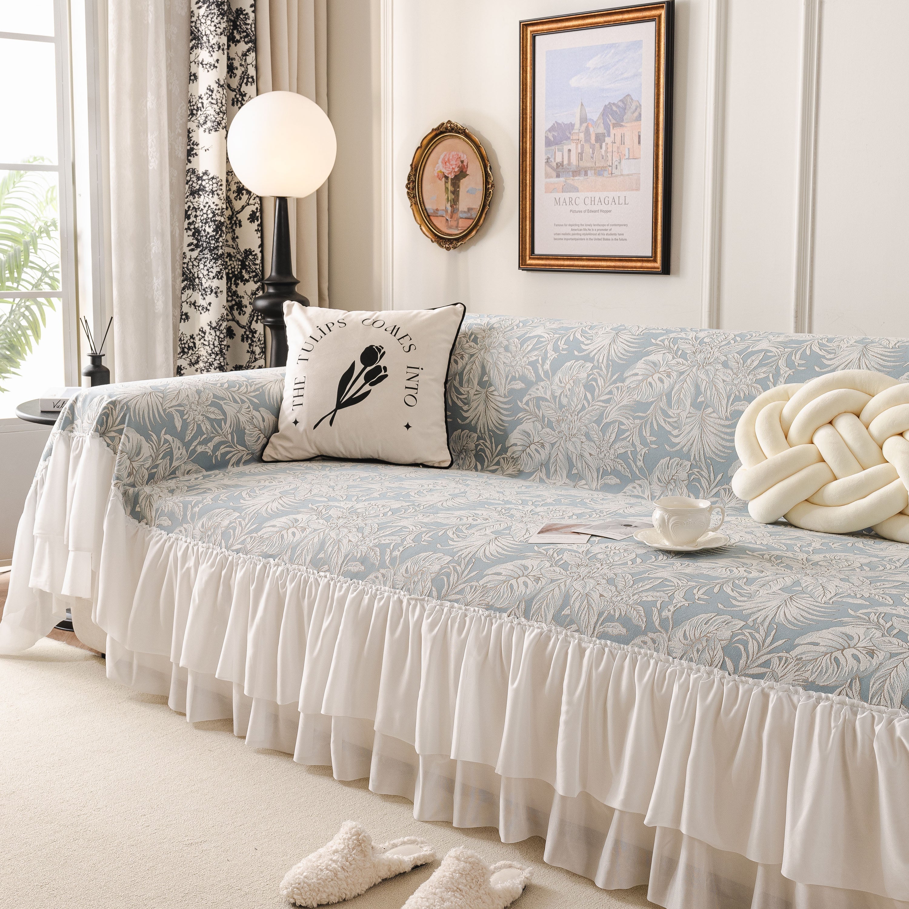 French Chic Style Ruffle Floral Cover Throws for Sofas, Decorative Couch Covers - Image 22