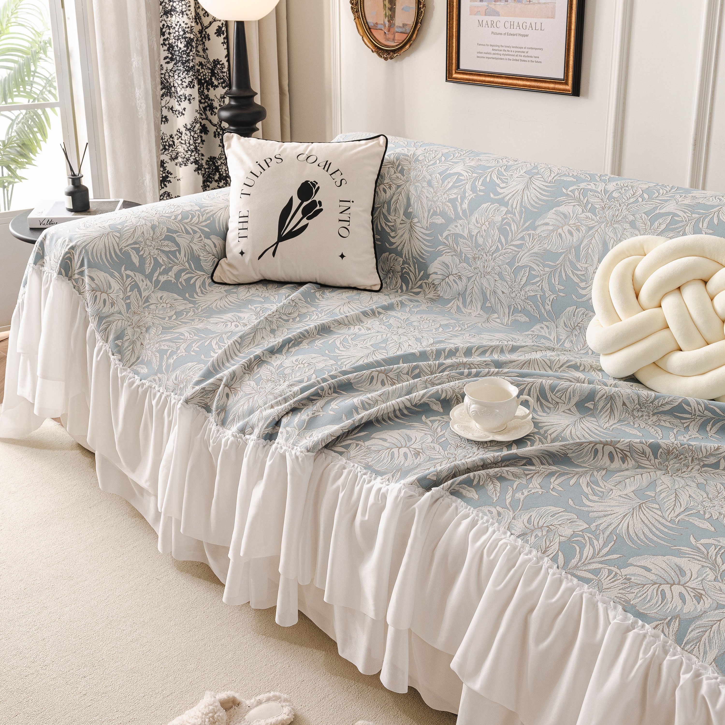 French Chic Style Ruffle Floral Cover Throws for Sofas, Decorative Couch Covers - Image 27