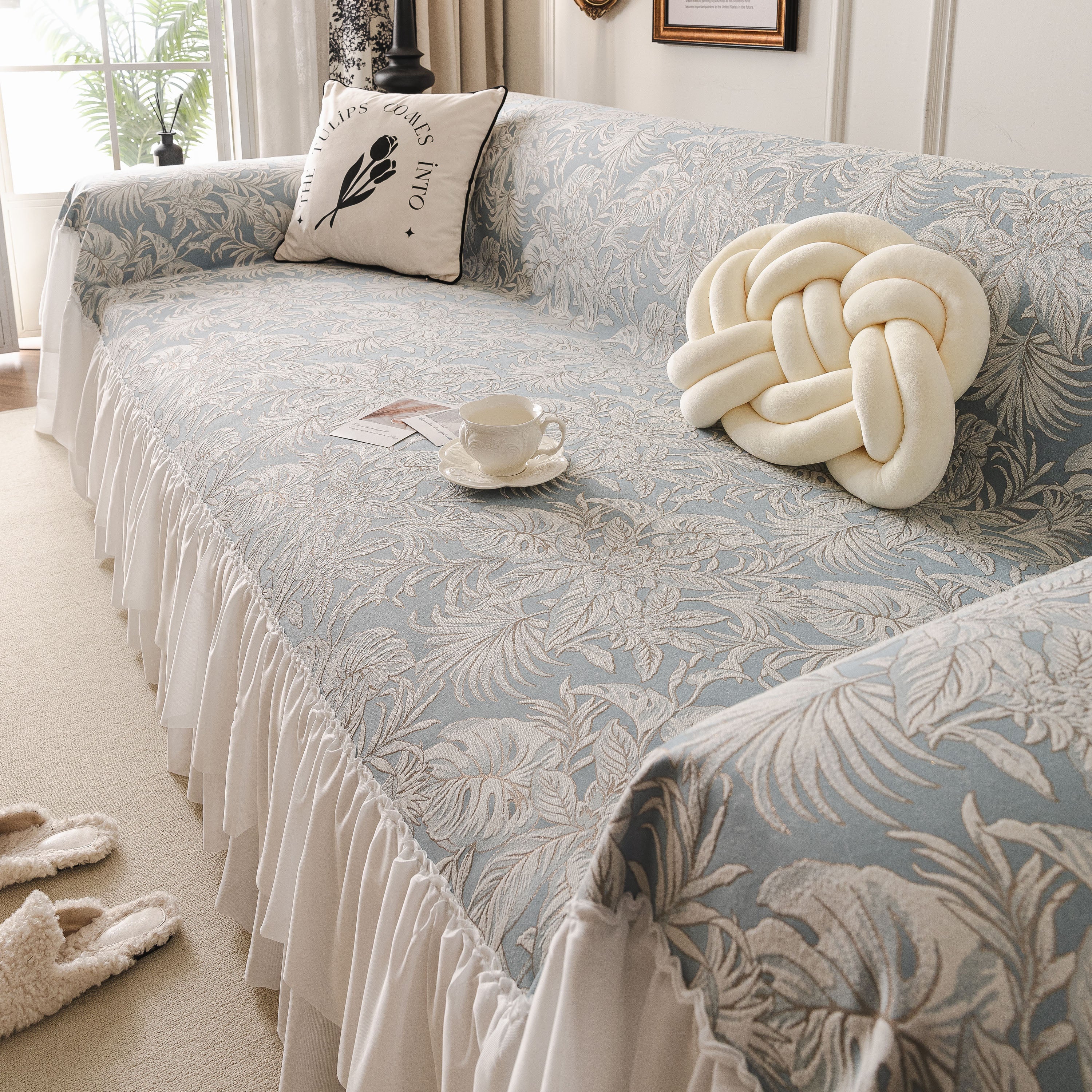 French Chic Style Ruffle Floral Cover Throws for Sofas, Decorative Couch Covers - Image 28