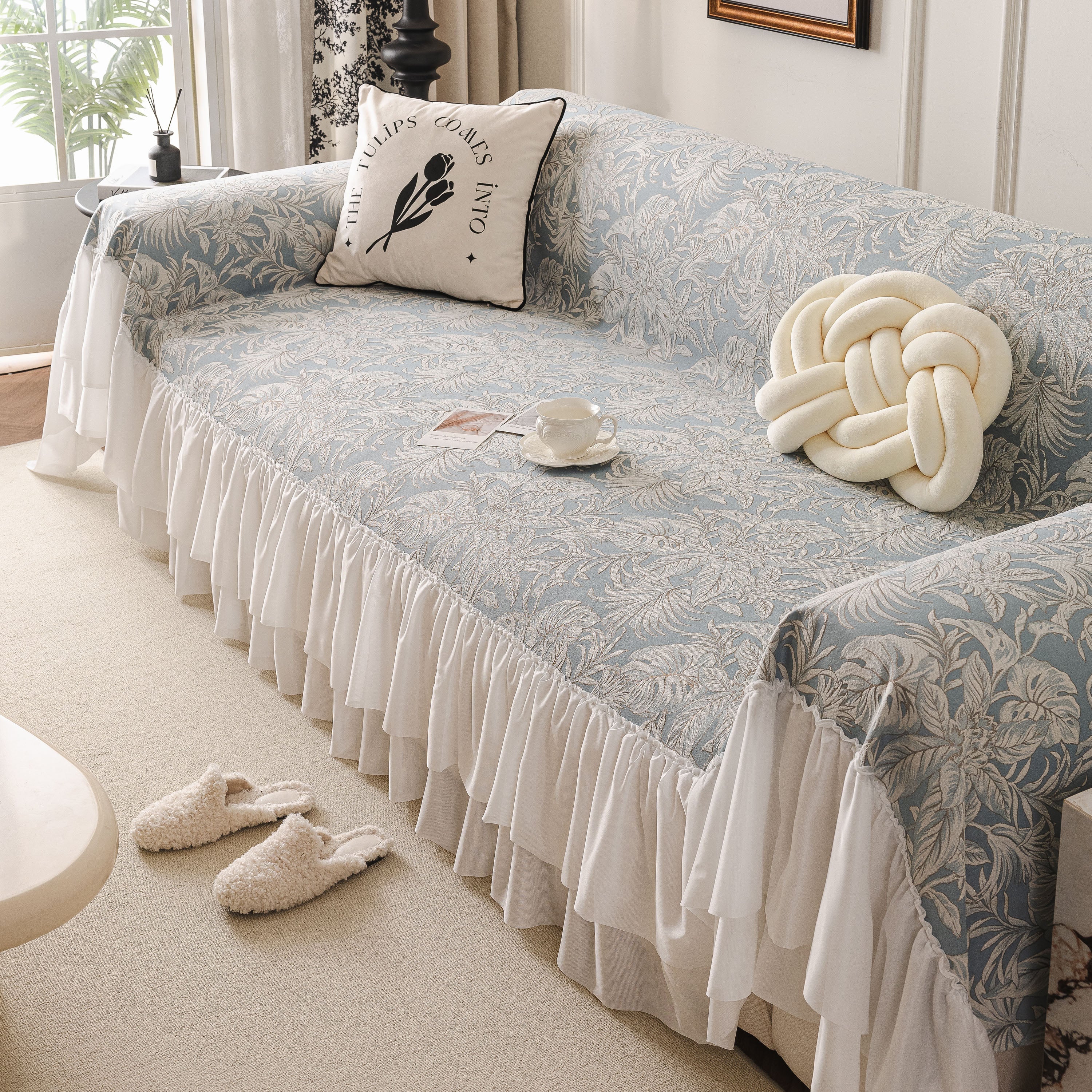 French Chic Style Ruffle Floral Cover Throws for Sofas, Decorative Couch Covers - Image 29