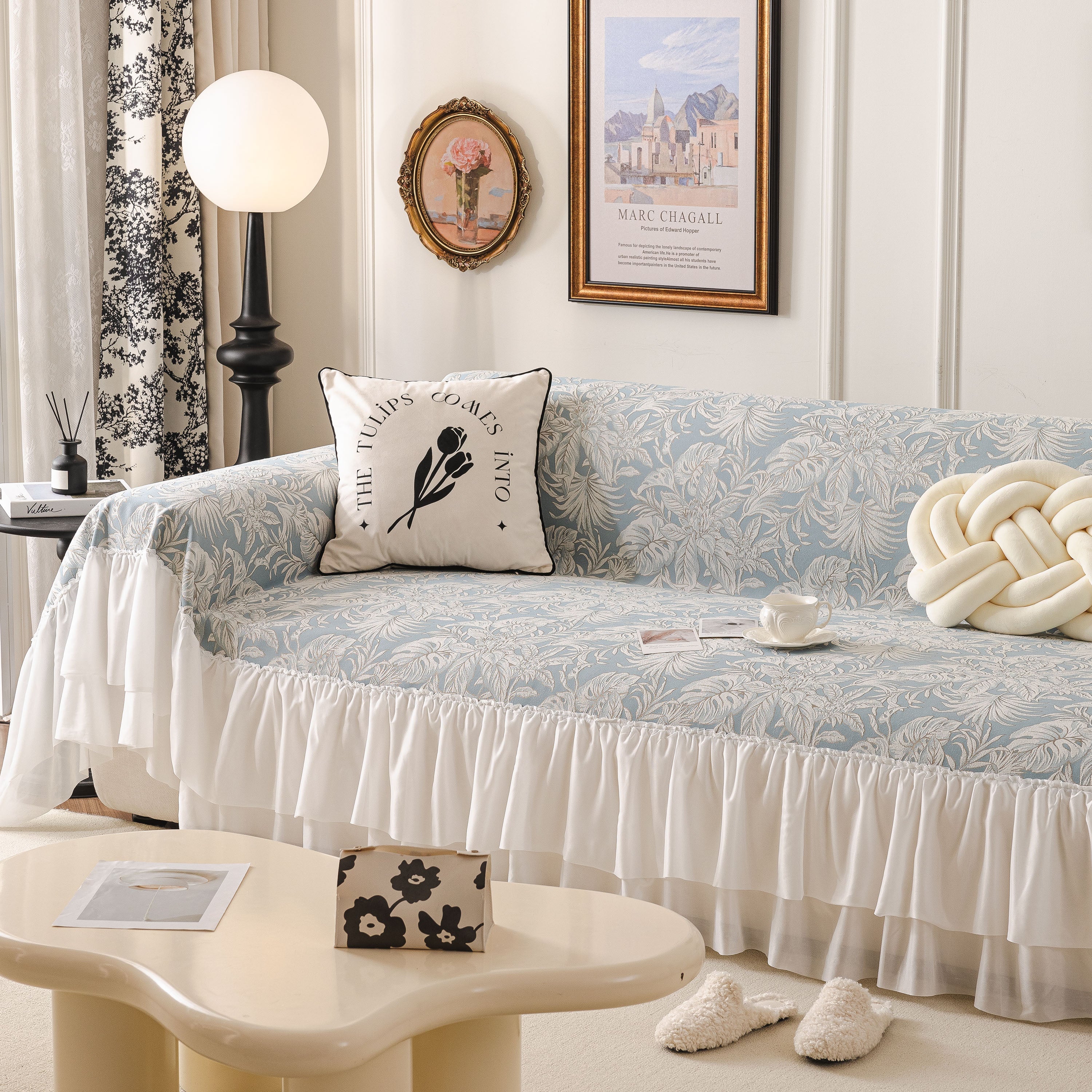 French Chic Style Ruffle Floral Cover Throws for Sofas, Decorative Couch Covers - Image 3