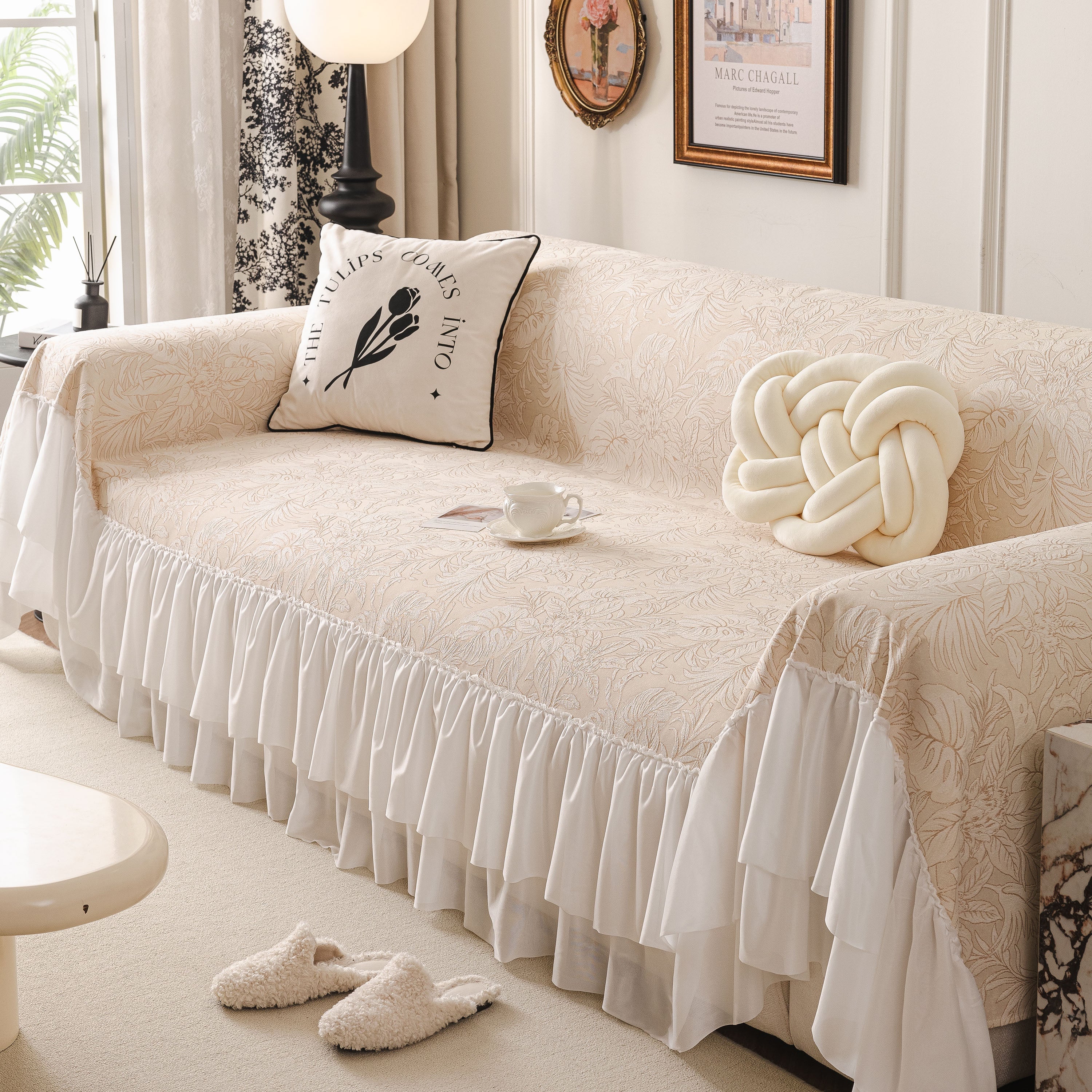 French Chic Style Ruffle Floral Cover Throws for Sofas, Decorative Couch Covers - Image 34