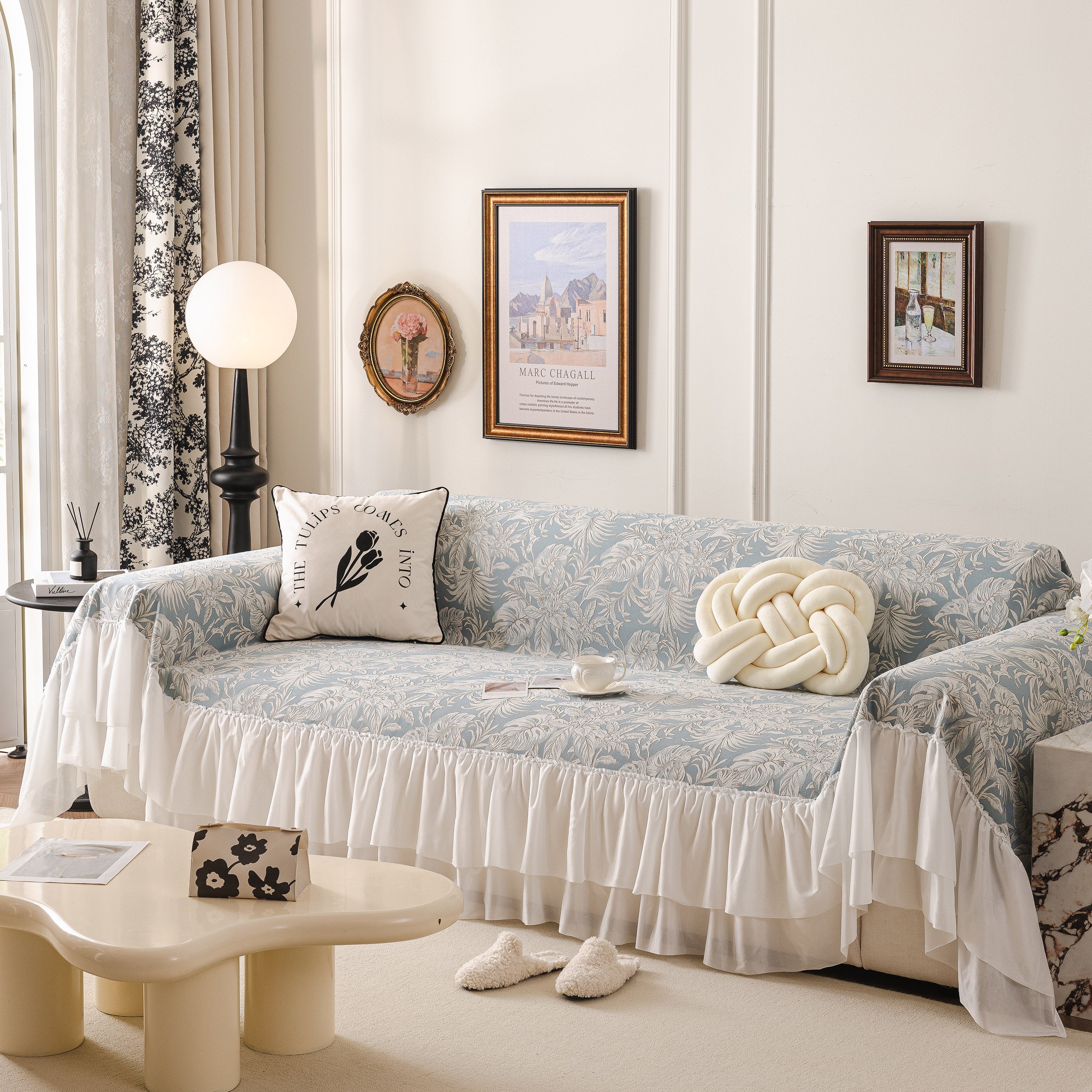 French Chic Style Ruffle Floral Cover Throws for Sofas, Decorative Couch Covers - Image 4