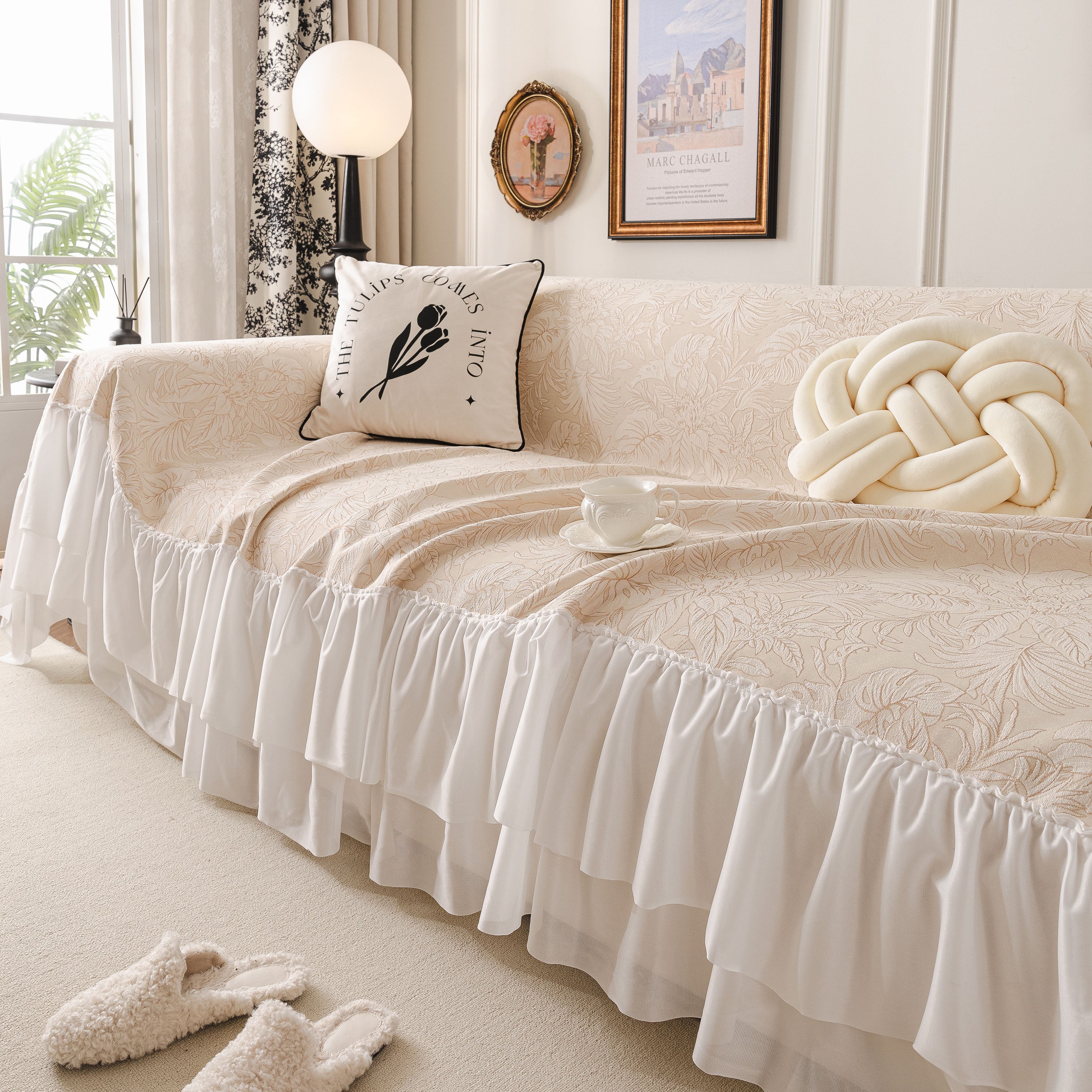 French Chic Style Ruffle Floral Cover Throws for Sofas, Decorative Couch Covers - Image 43