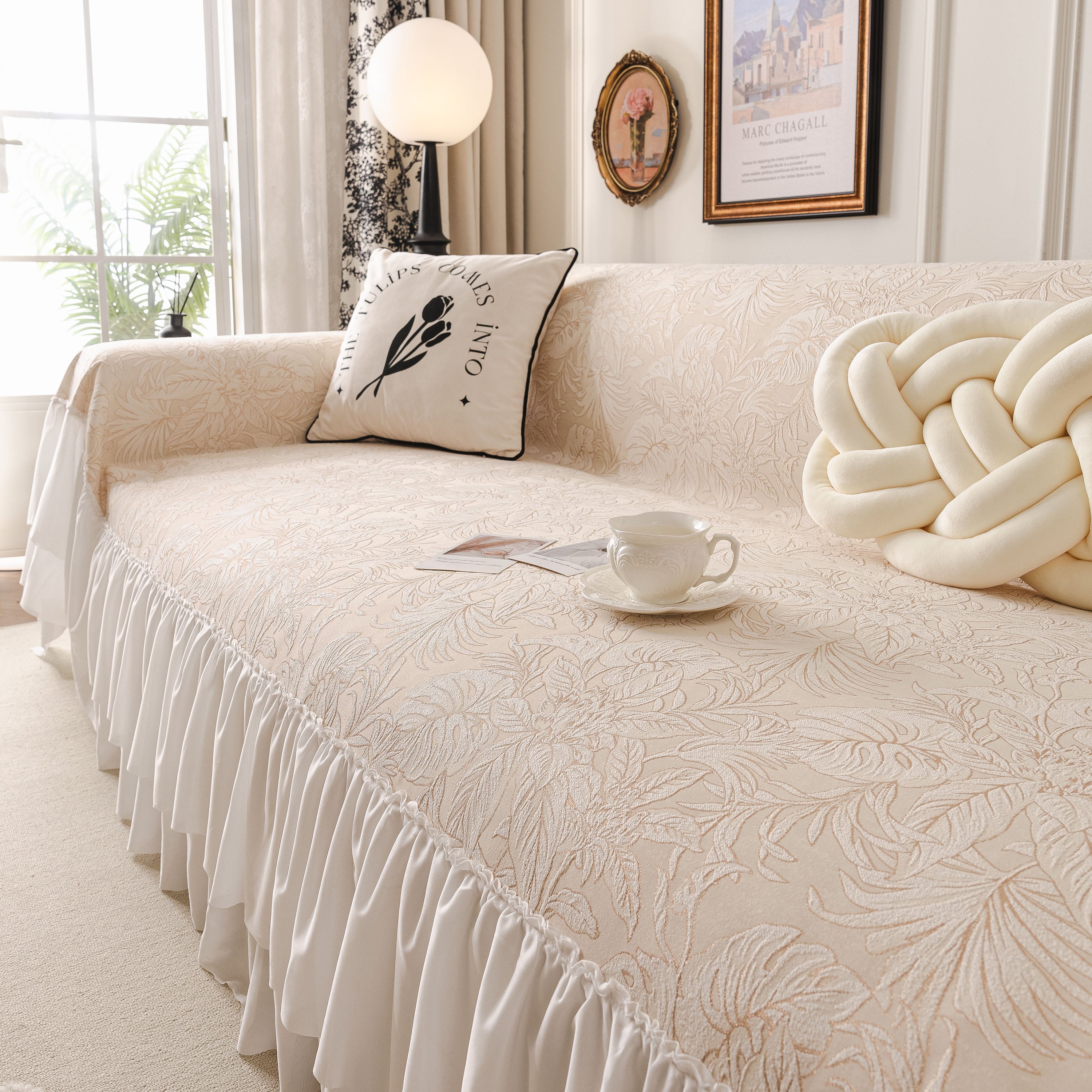 French Chic Style Ruffle Floral Cover Throws for Sofas, Decorative Couch Covers - Image 45