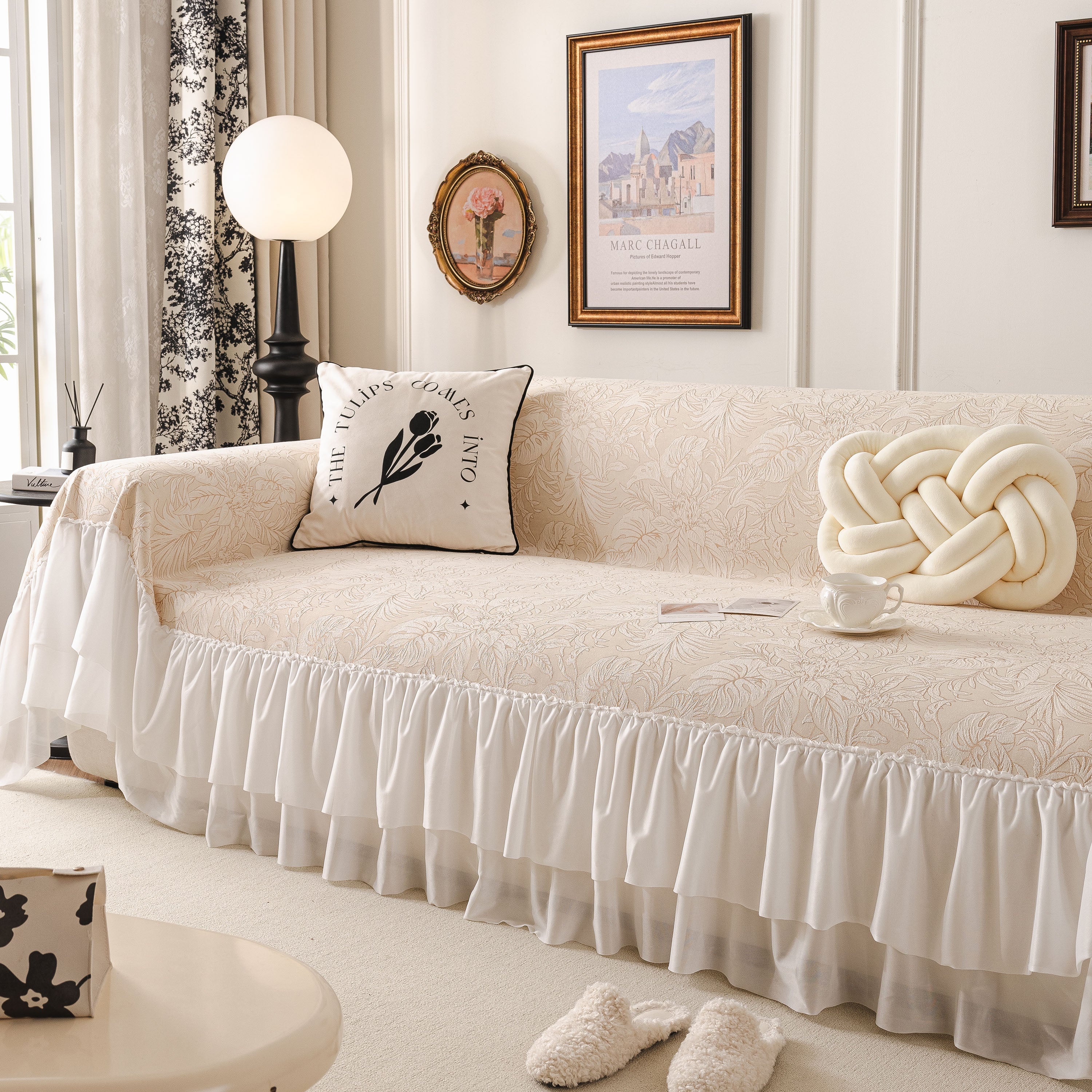 French Chic Style Ruffle Floral Cover Throws for Sofas, Decorative Couch Covers - Image 46