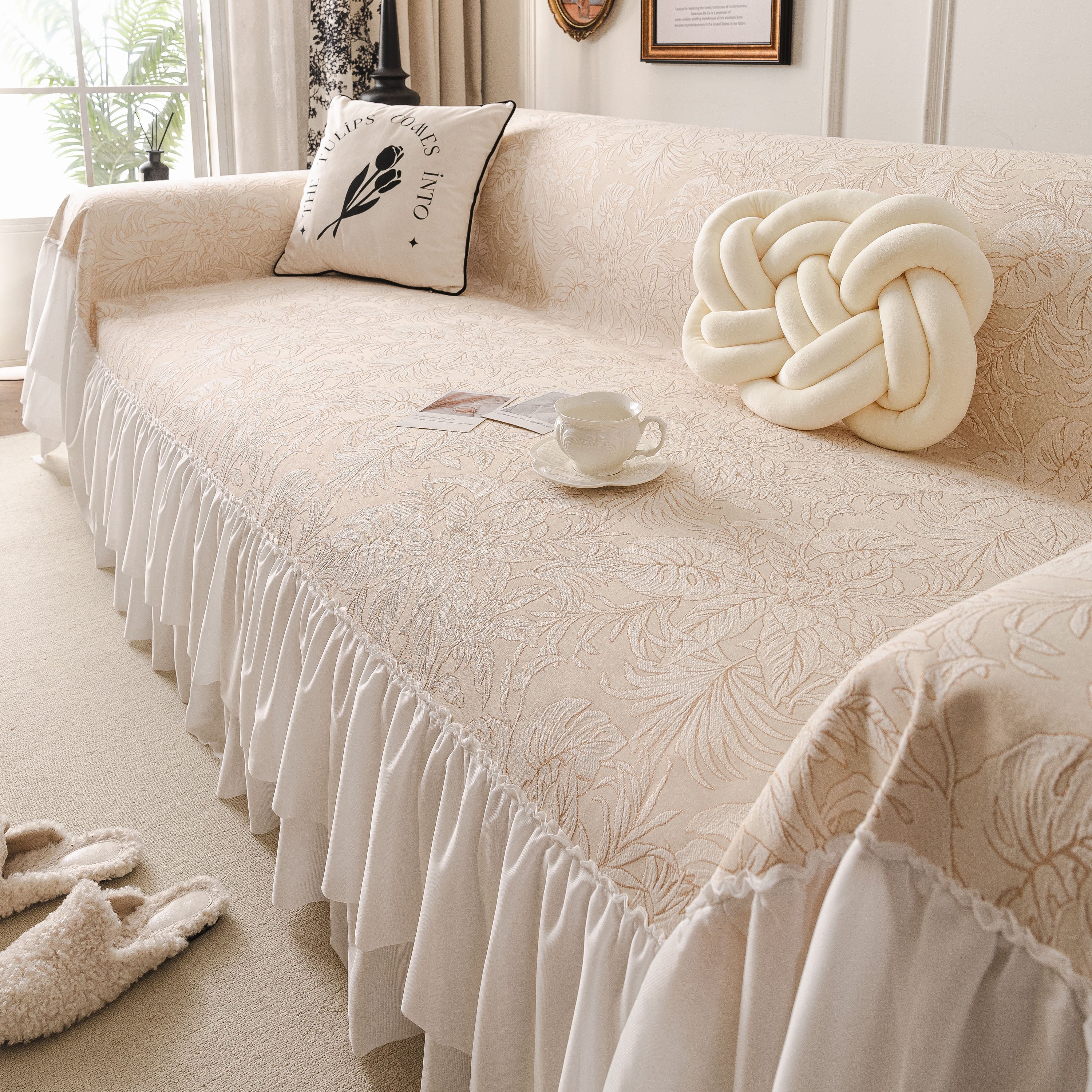 French Chic Style Ruffle Floral Cover Throws for Sofas, Decorative Couch Covers - Image 48